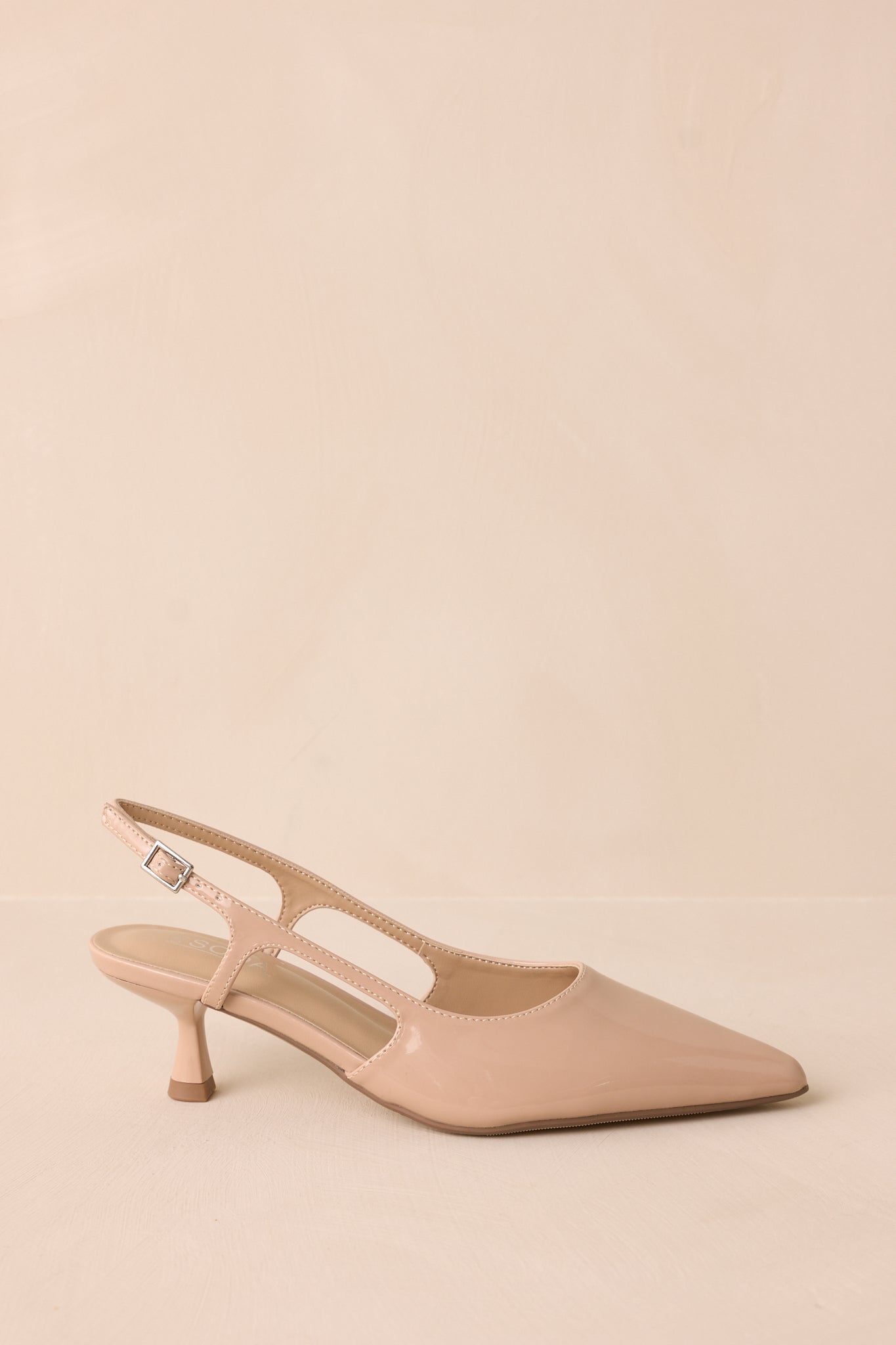 Fiercely Stunned Nude Patent Kitten Heels