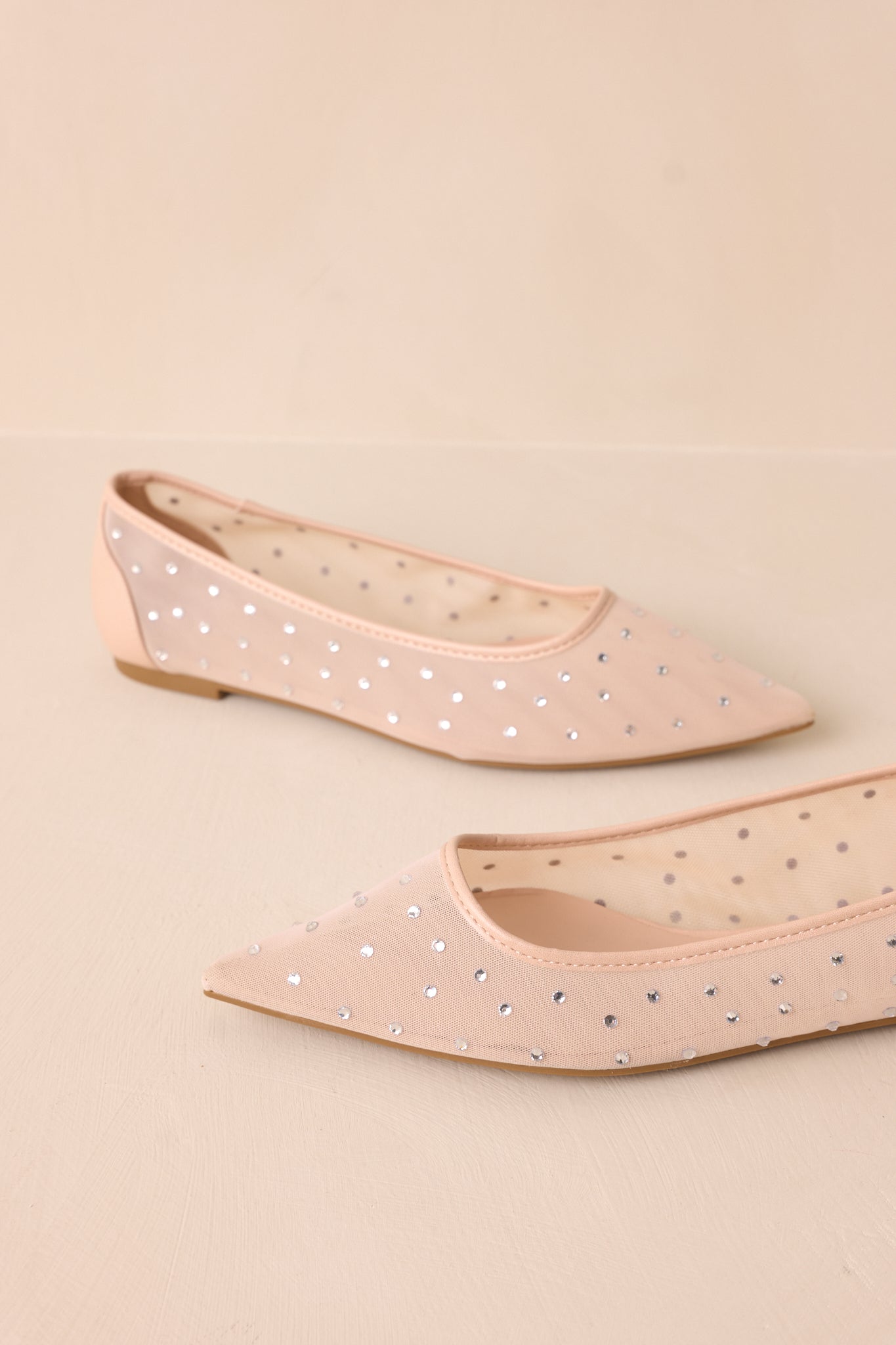 Shining Bright Nude Pointed Toe Mesh Ballet Flats