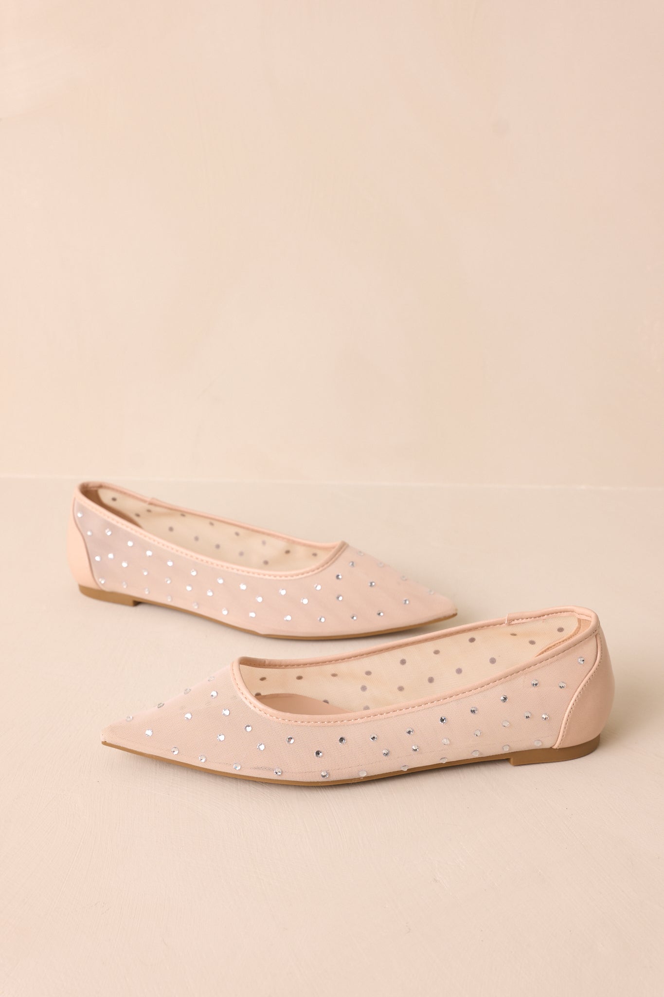 Shining Bright Nude Pointed Toe Mesh Ballet Flats