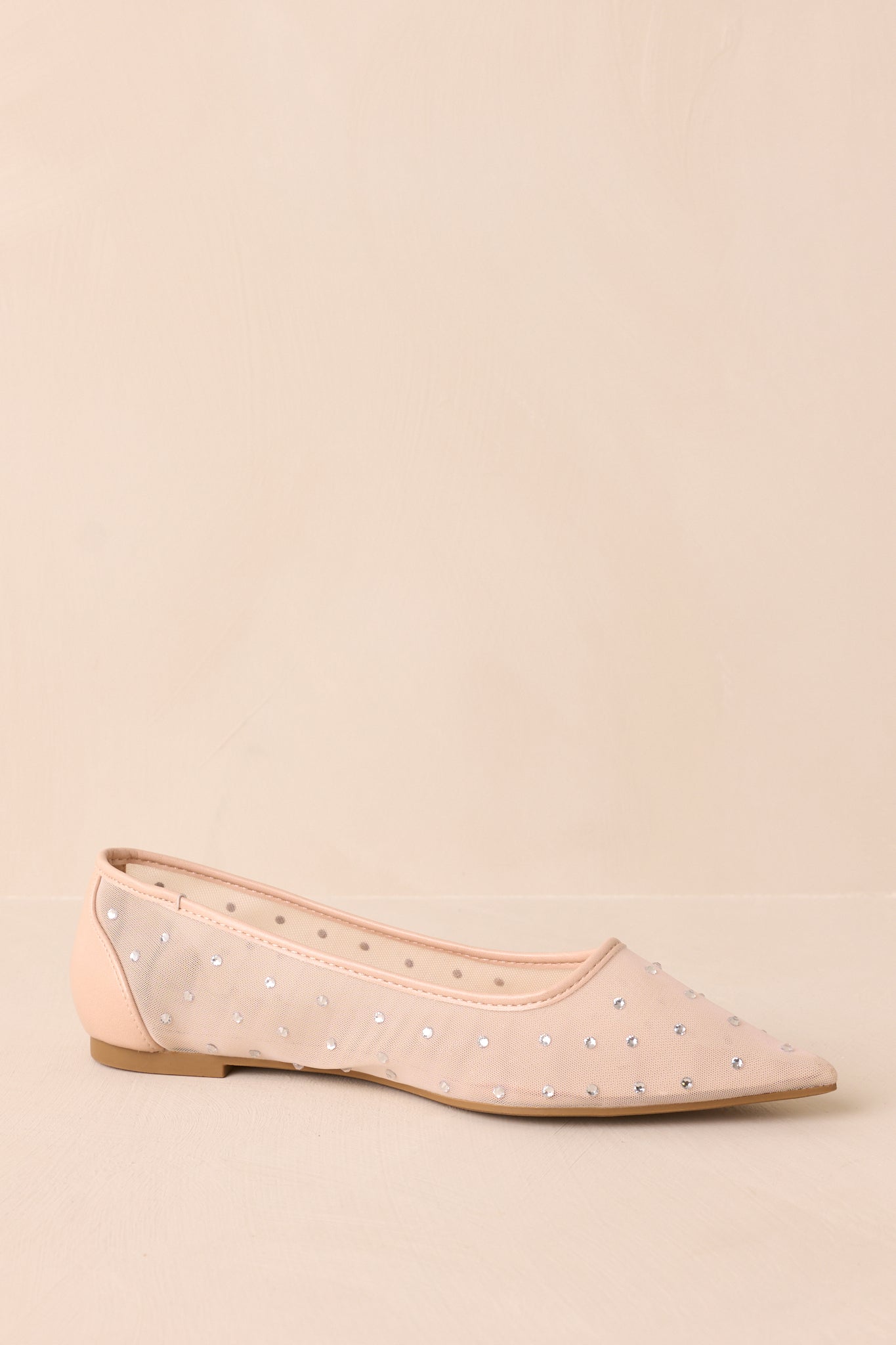 Shining Bright Nude Pointed Toe Mesh Ballet Flats