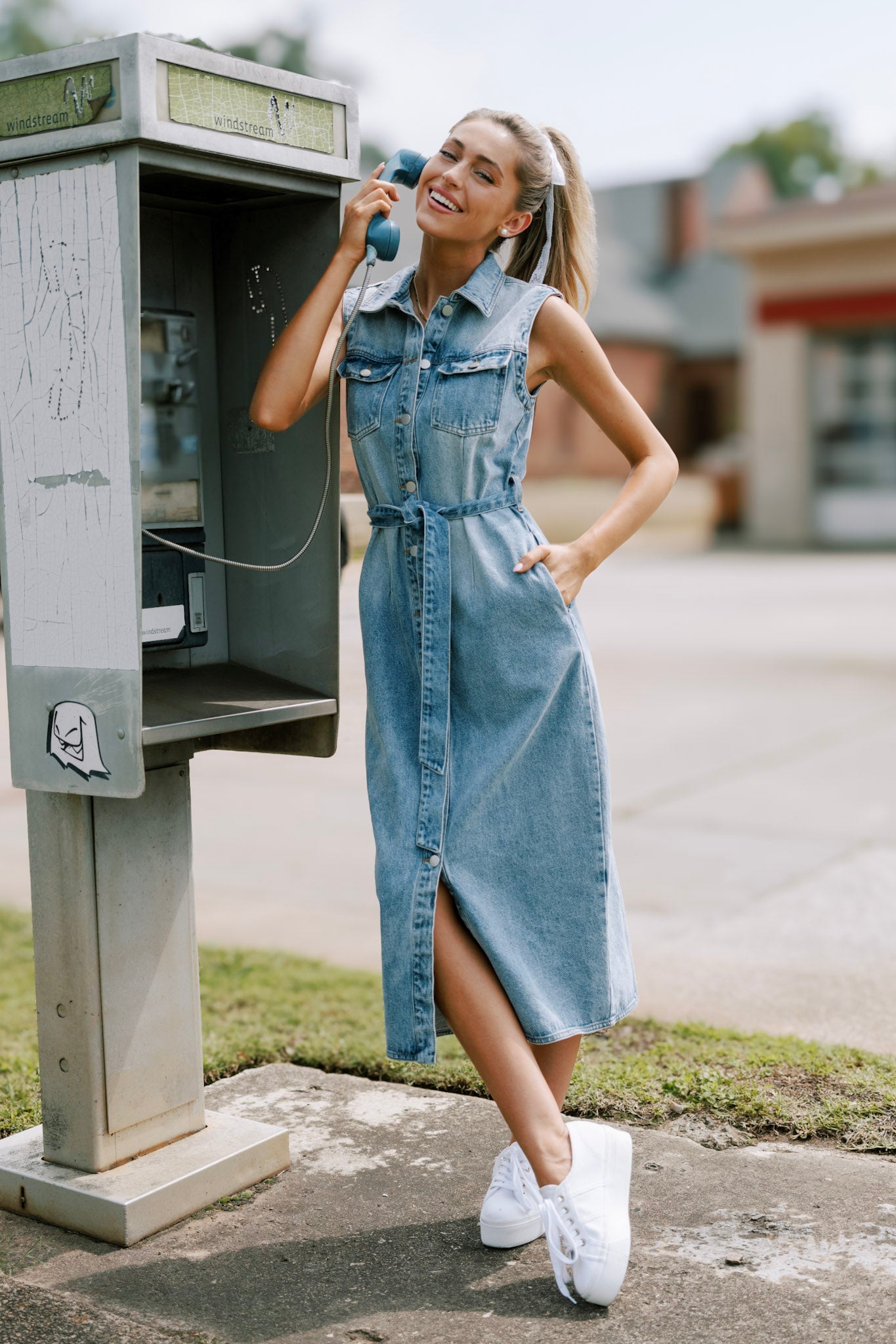 Blue Jean Babe Medium Wash Denim Maxi Dress