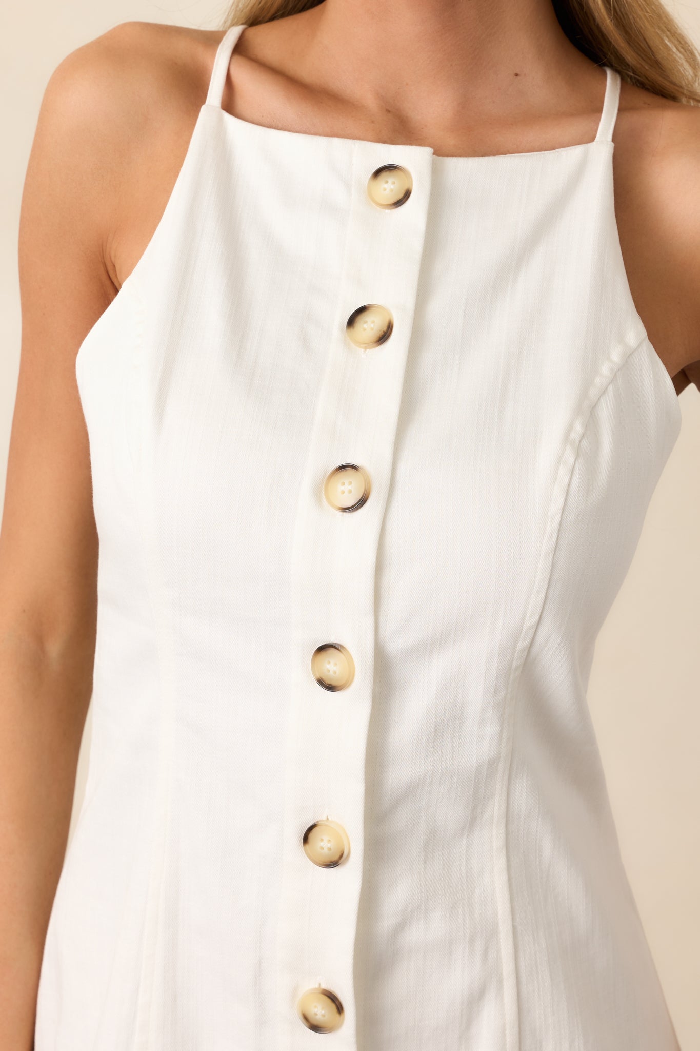 Walking The Boardwalk Ivory Button Front Mini Dress