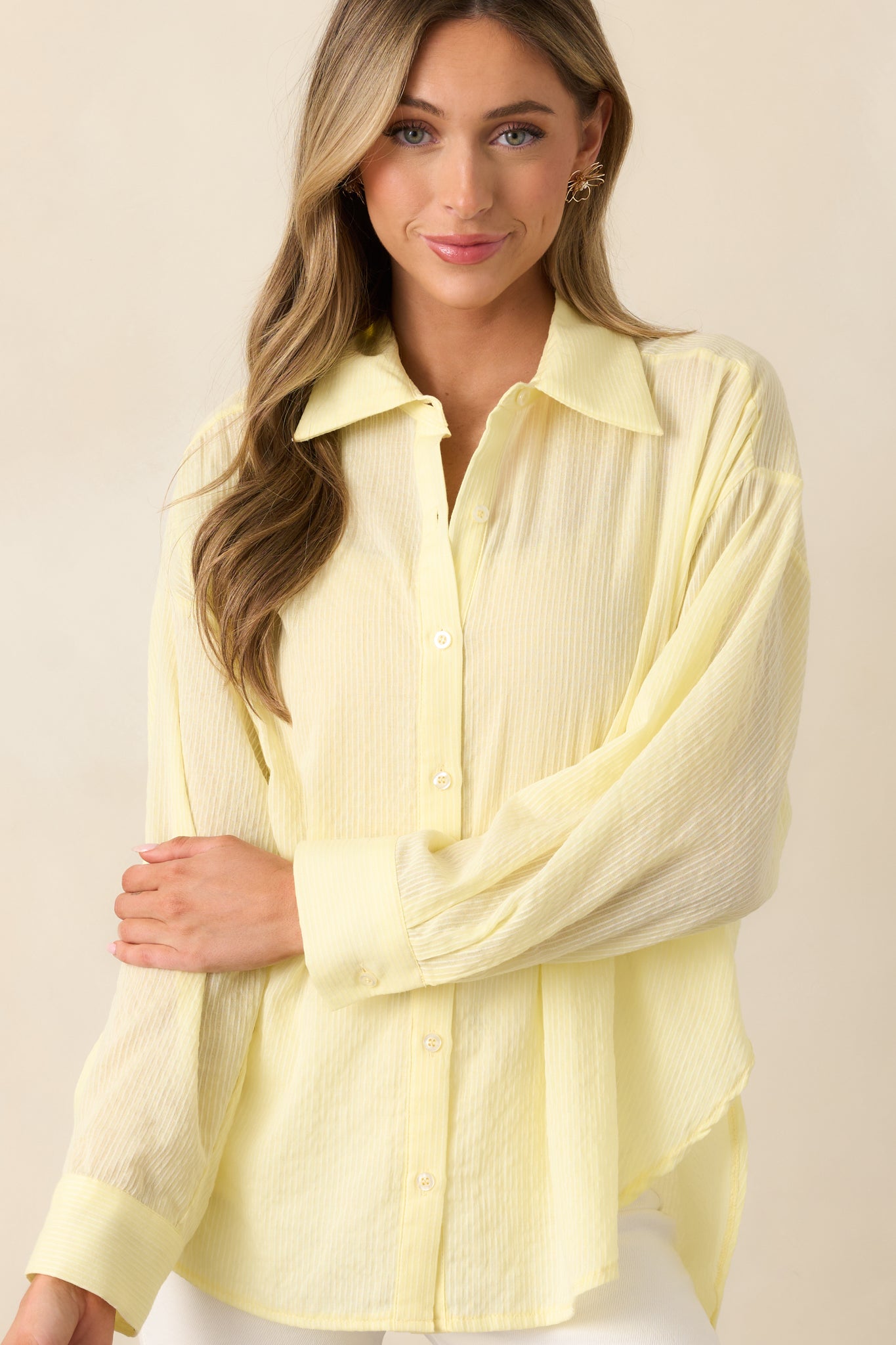 Another Sunny Day Lemon Yellow Button Front Blouse