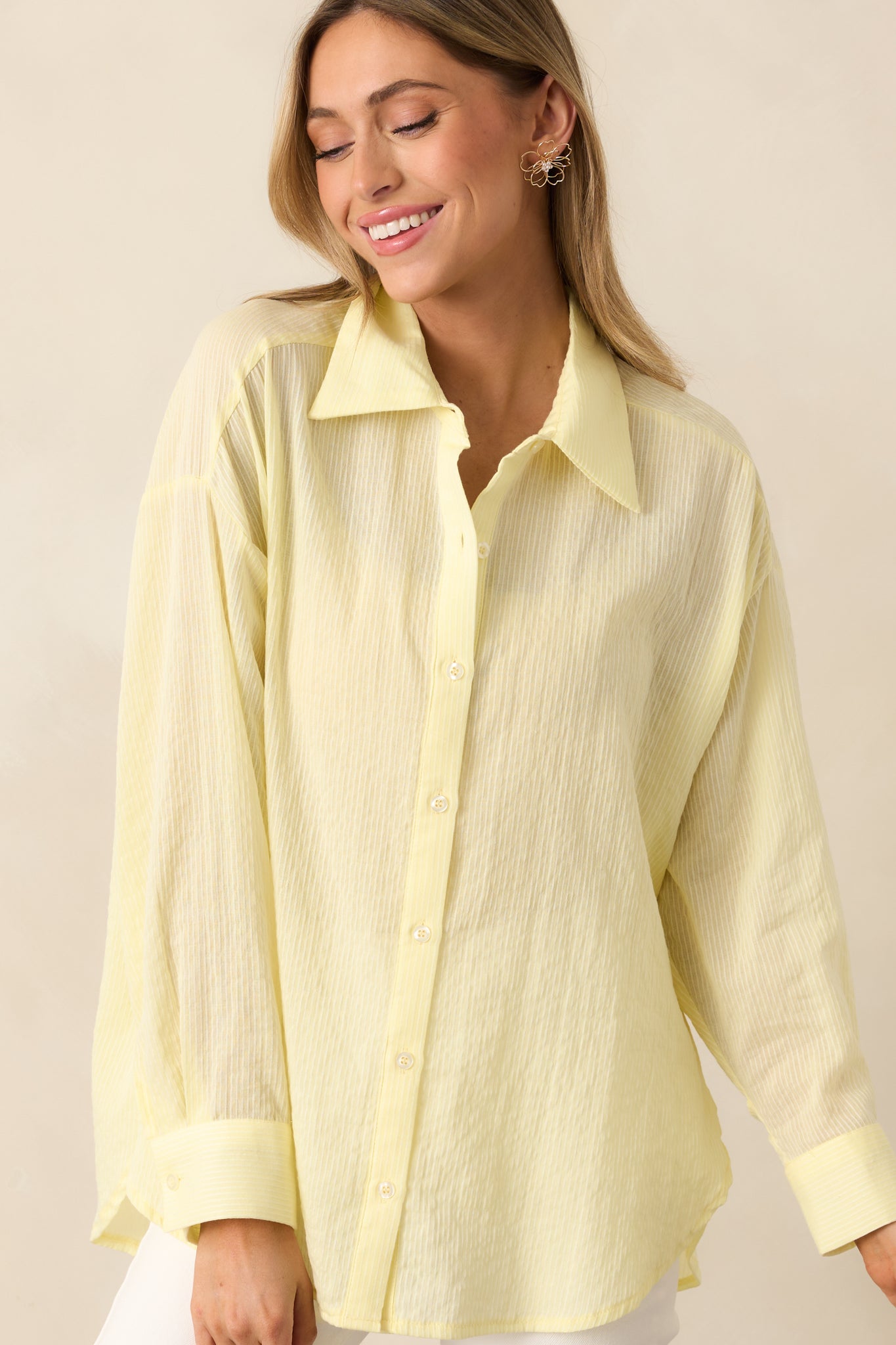 Another Sunny Day Lemon Yellow Button Front Blouse