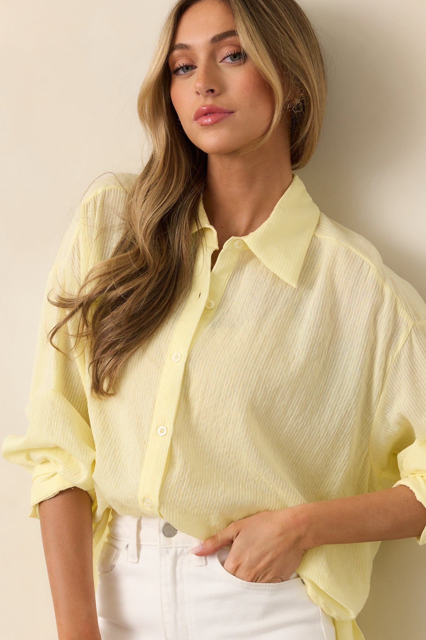 Another Sunny Day Lemon Yellow Button Front Blouse