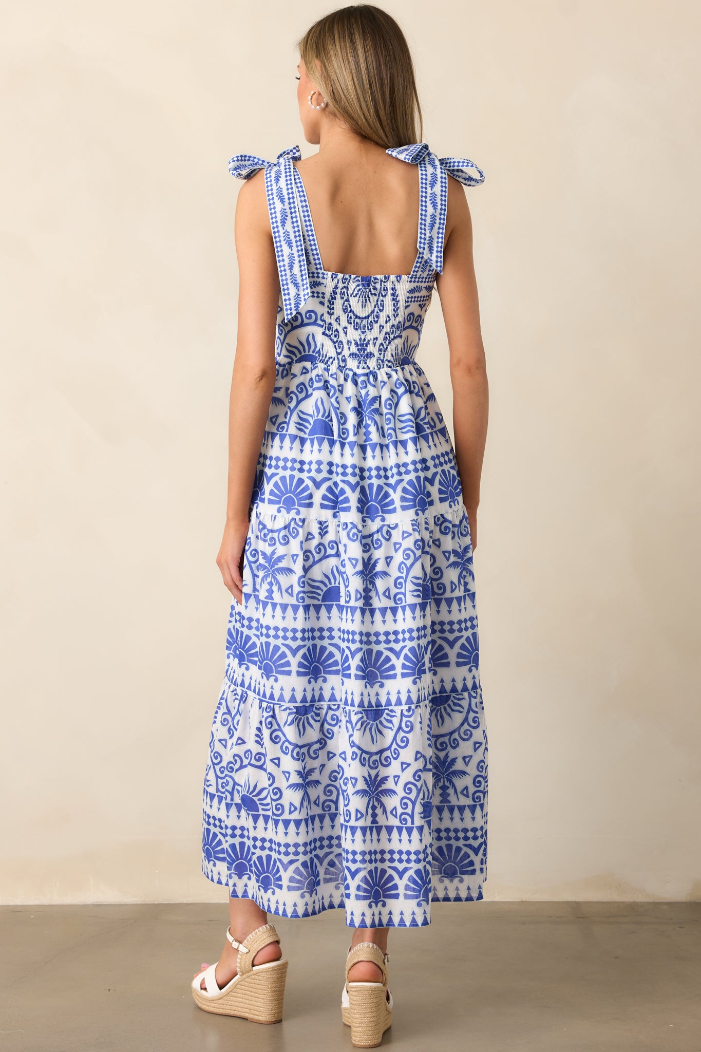 Afternoon Sips Cotton Blue Tropical Print Maxi Dress