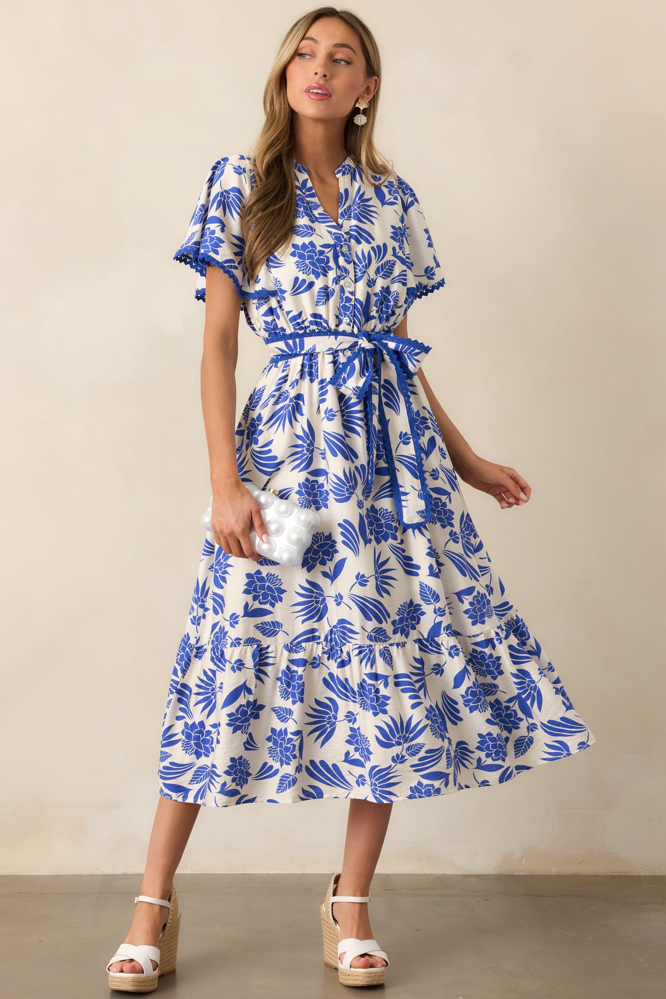 Cruising By Blue Floral Short Sleeve Midi Dress