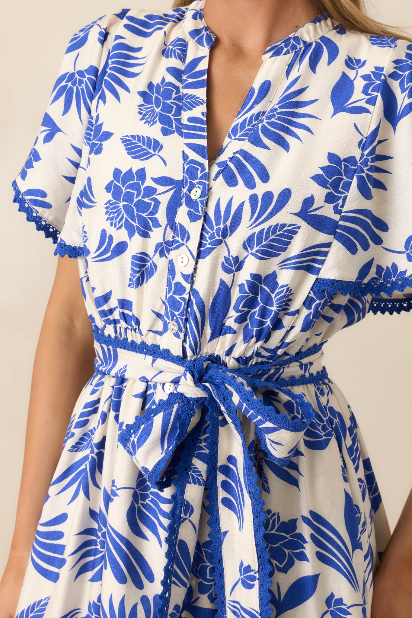 Cruising By Blue Floral Short Sleeve Midi Dress