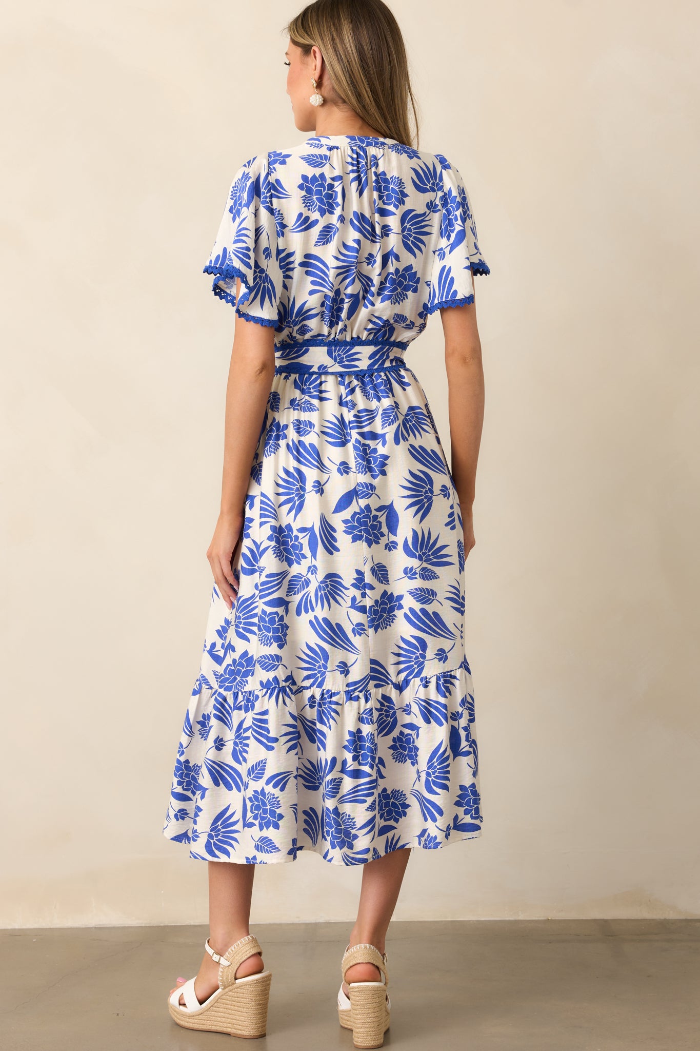 Cruising By Blue Floral Short Sleeve Midi Dress