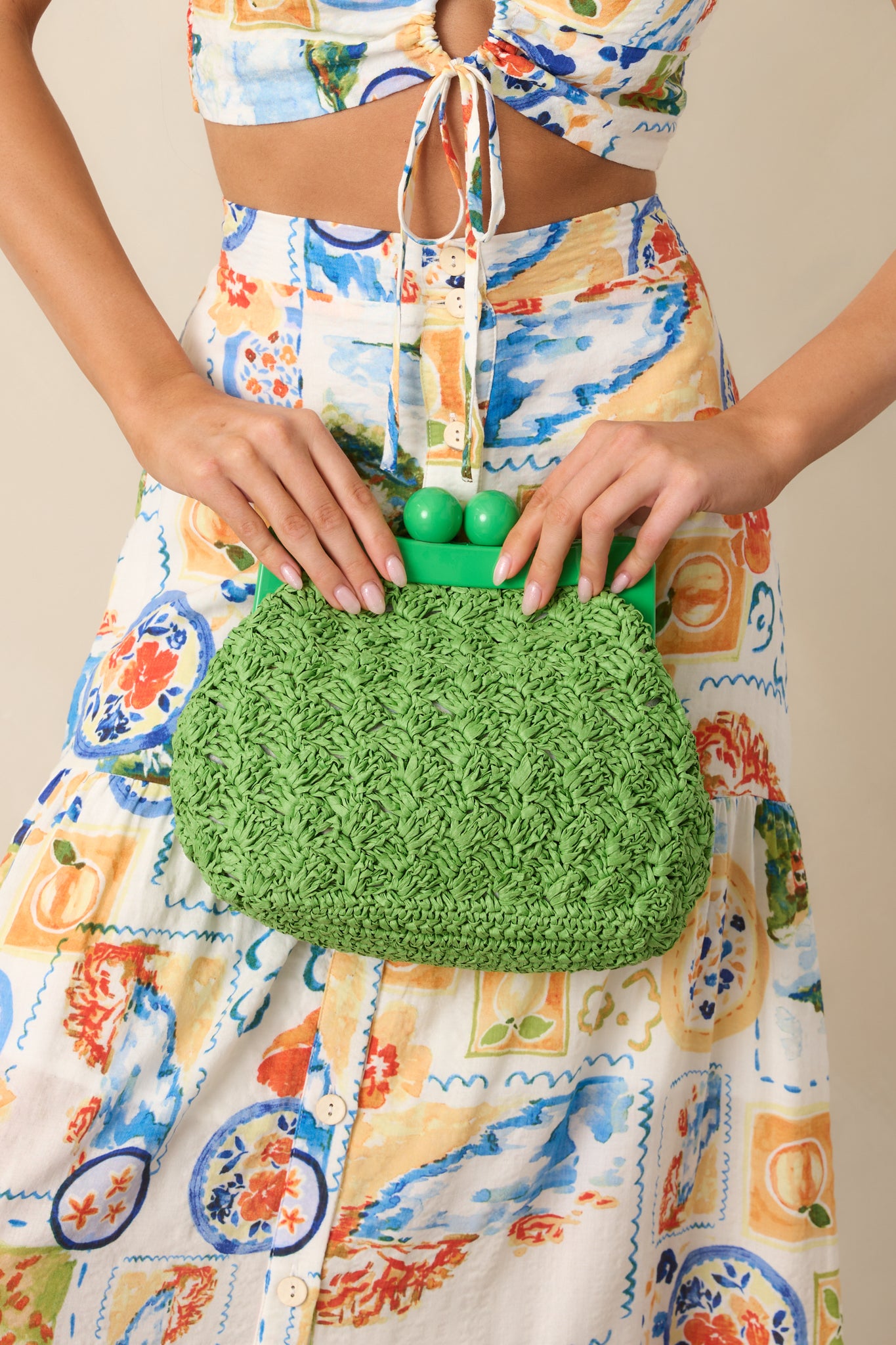 The Coast Is Calling Neon Green Straw Clutch