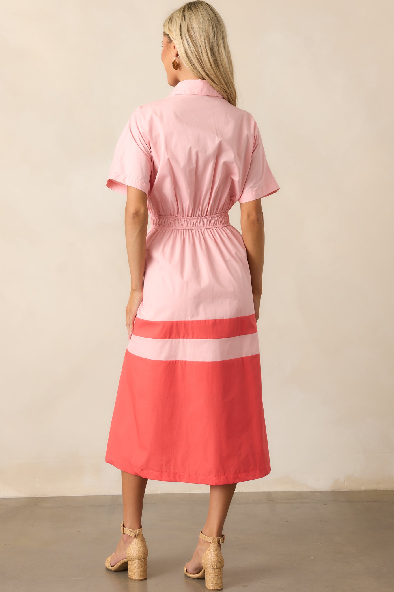 Sorbet Dreams Cotton Pink Button Front Midi Dress