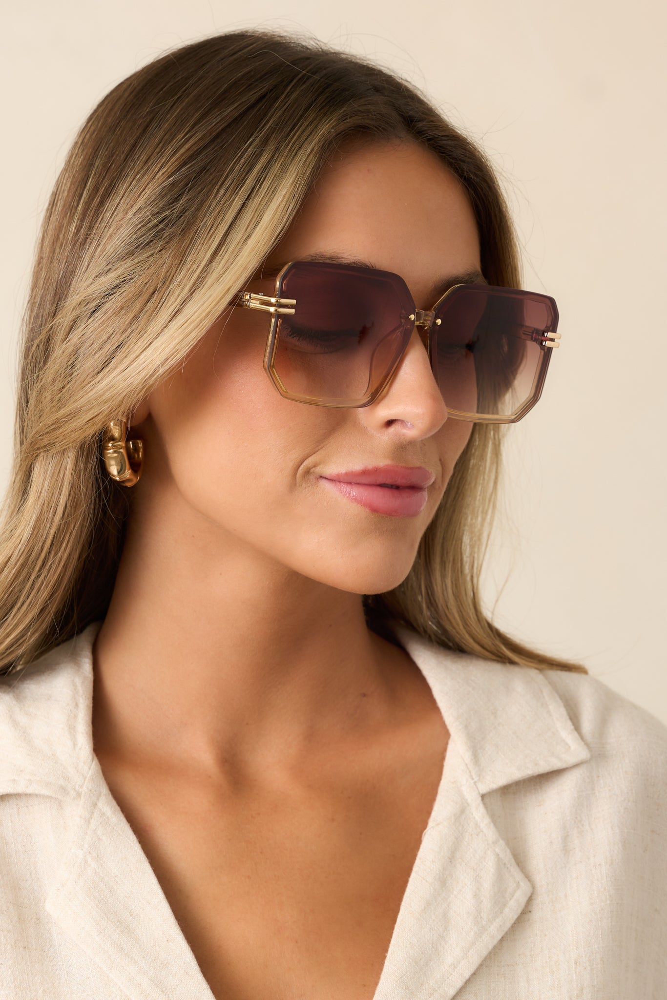 Glistening Lights Brown Square Sunglasses