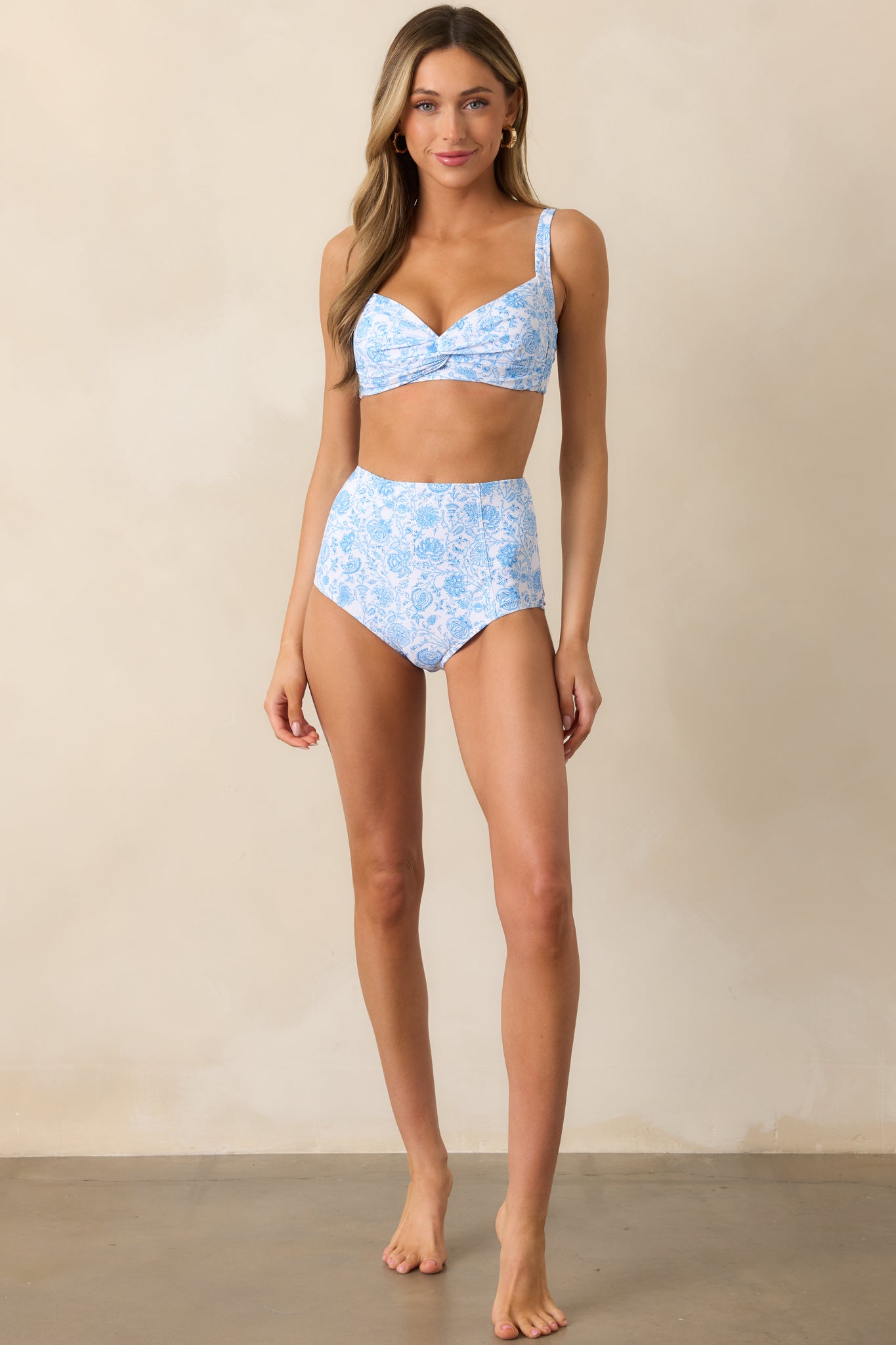 Sunny Skies Ahead Blue Floral High Rise Bikini Bottoms