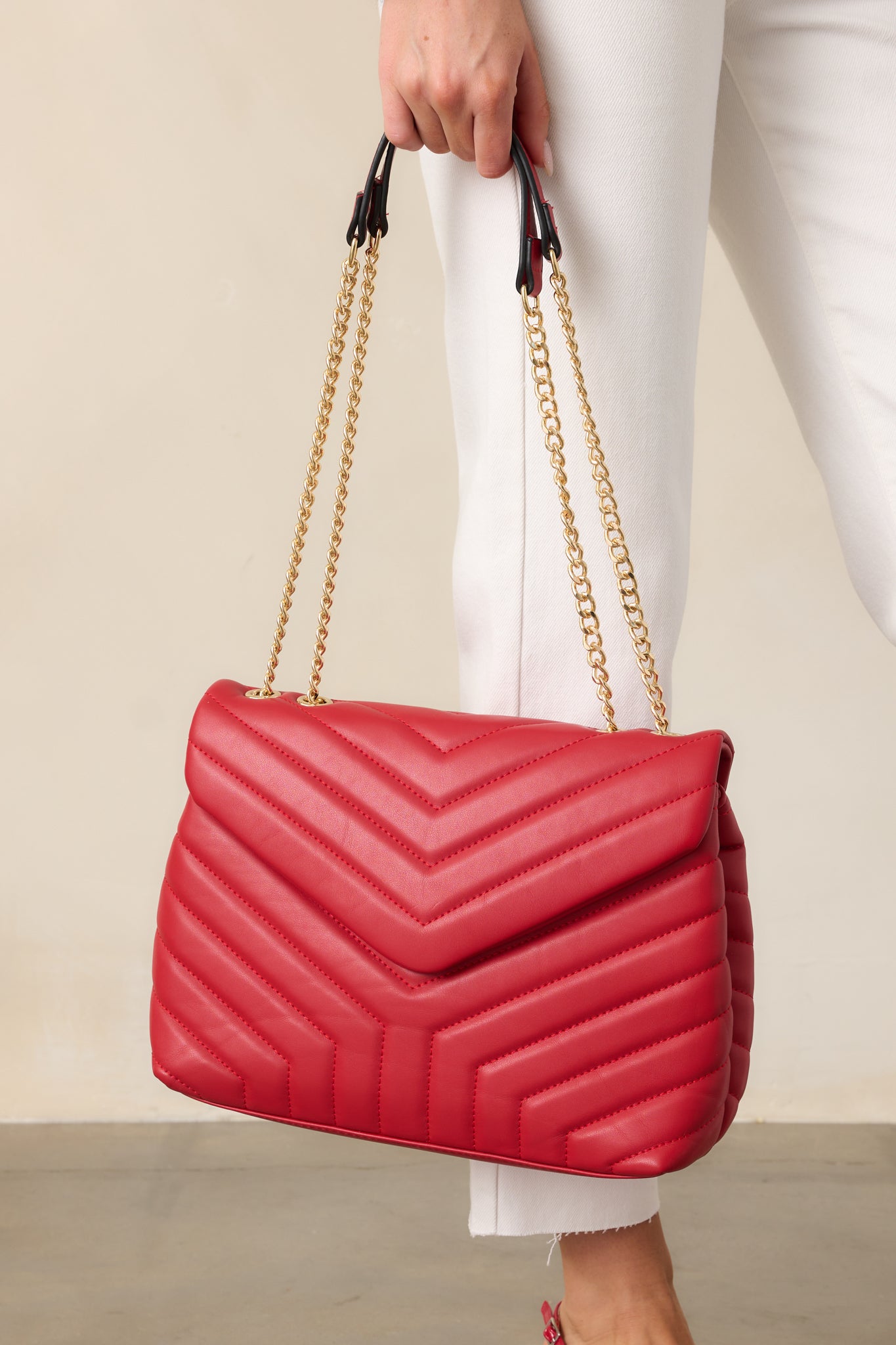 Just Let It Be Red Quilted Handbag