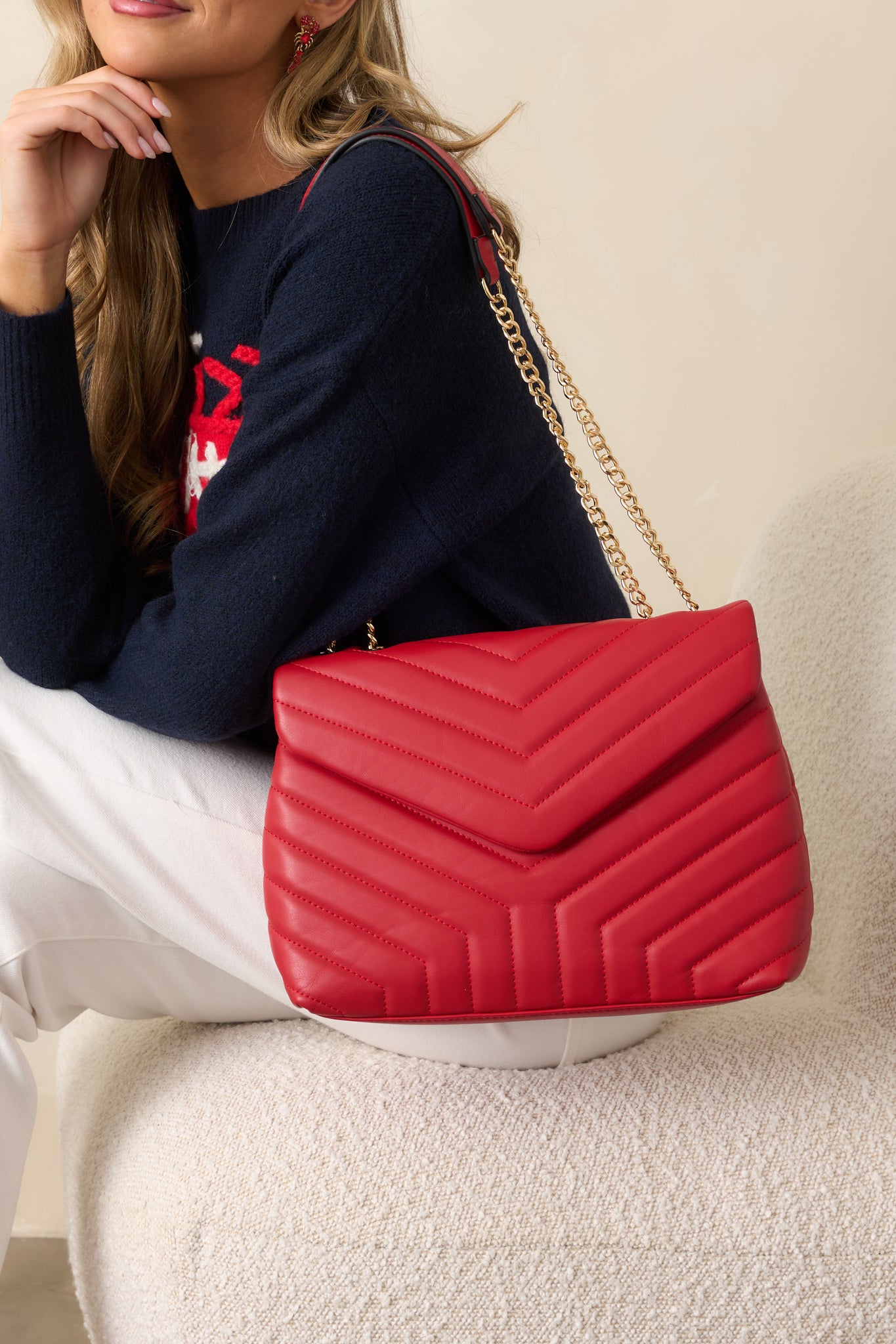 Just Let It Be Red Quilted Handbag