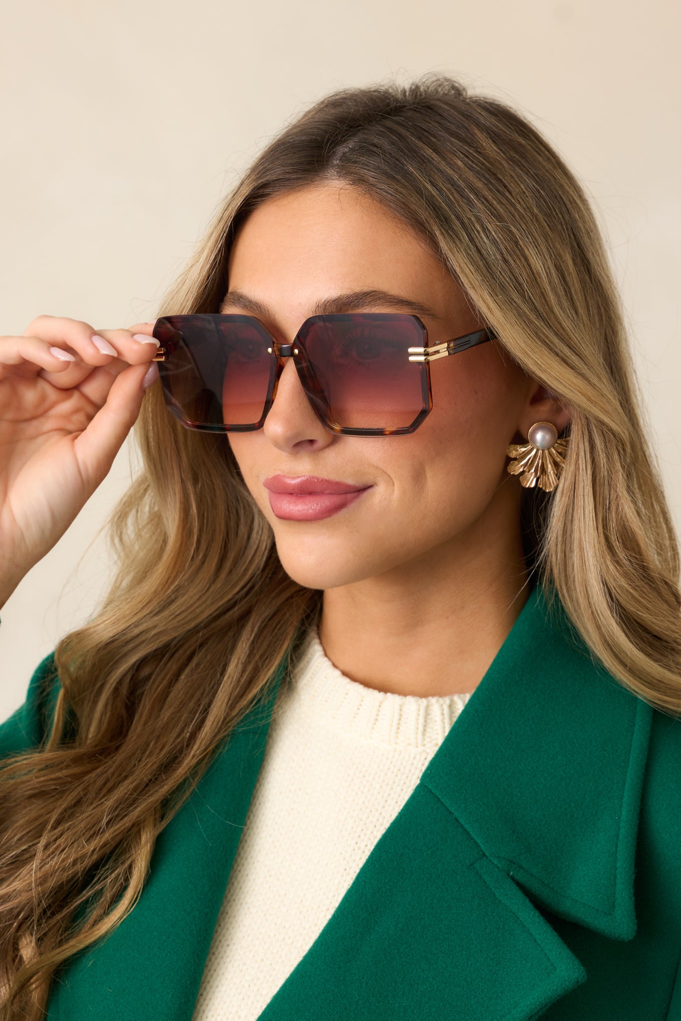 Glistening Lights Tortoise Brown Square Sunglasses