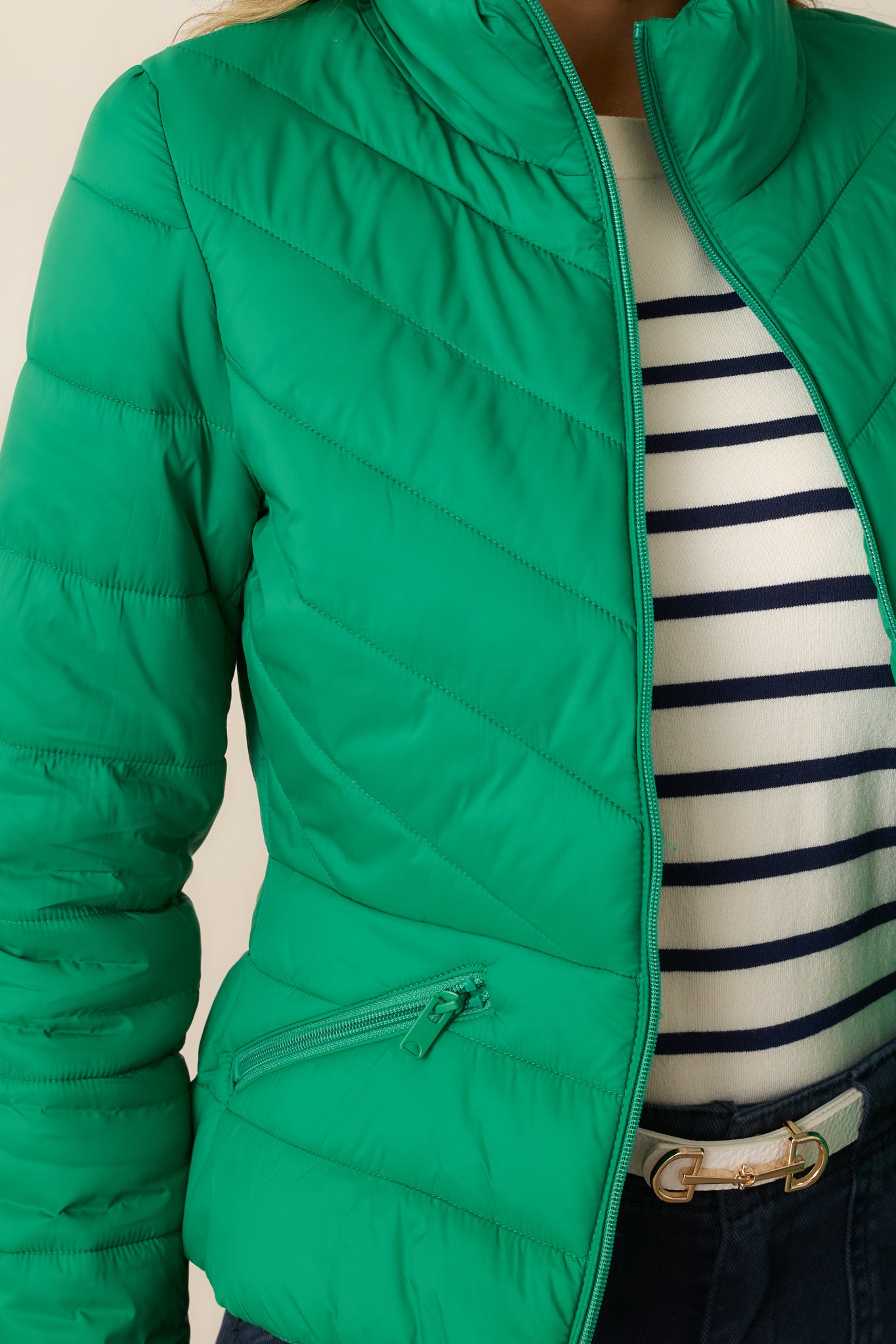 I Mean It Kelly Green Puffer Jacket