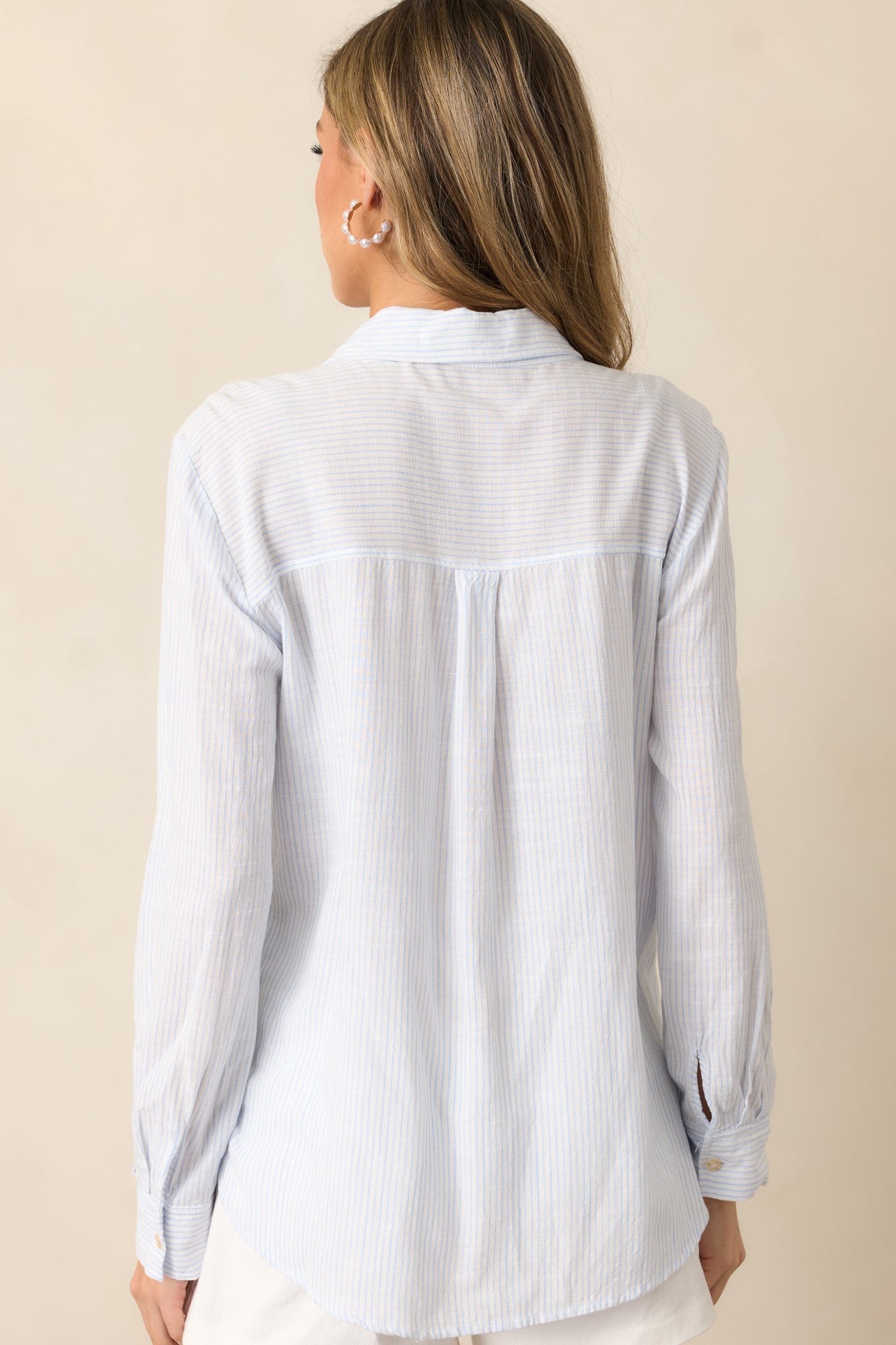 Brighter Days Light Blue Stripe Button Front Top