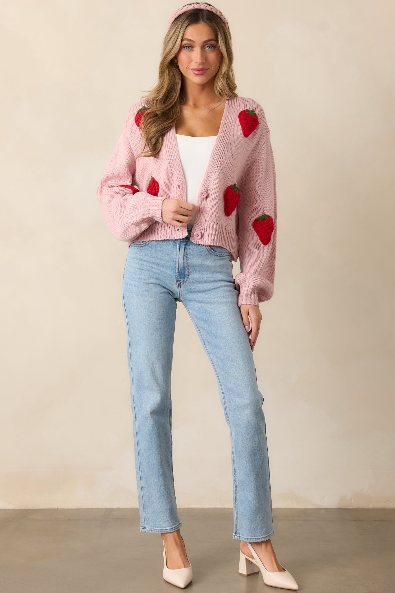 Strawberry Kiss Light Pink Knit Cardigan