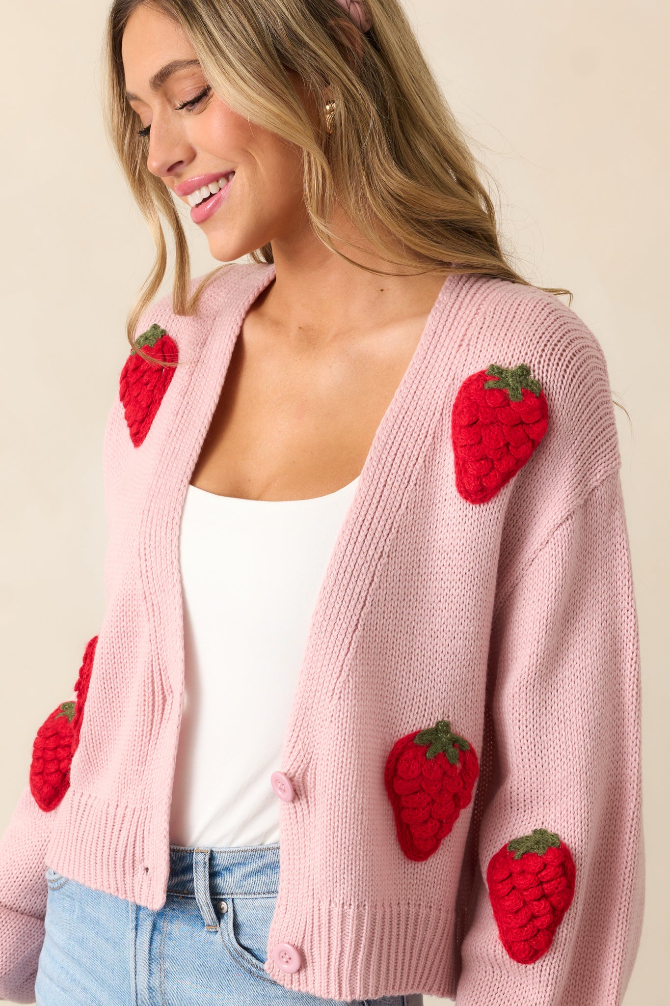 Strawberry Kiss Light Pink Knit Cardigan