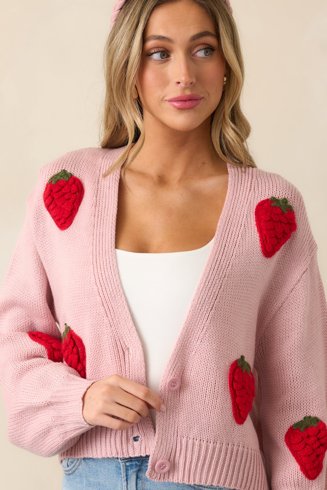 Strawberry Kiss Light Pink Knit Cardigan