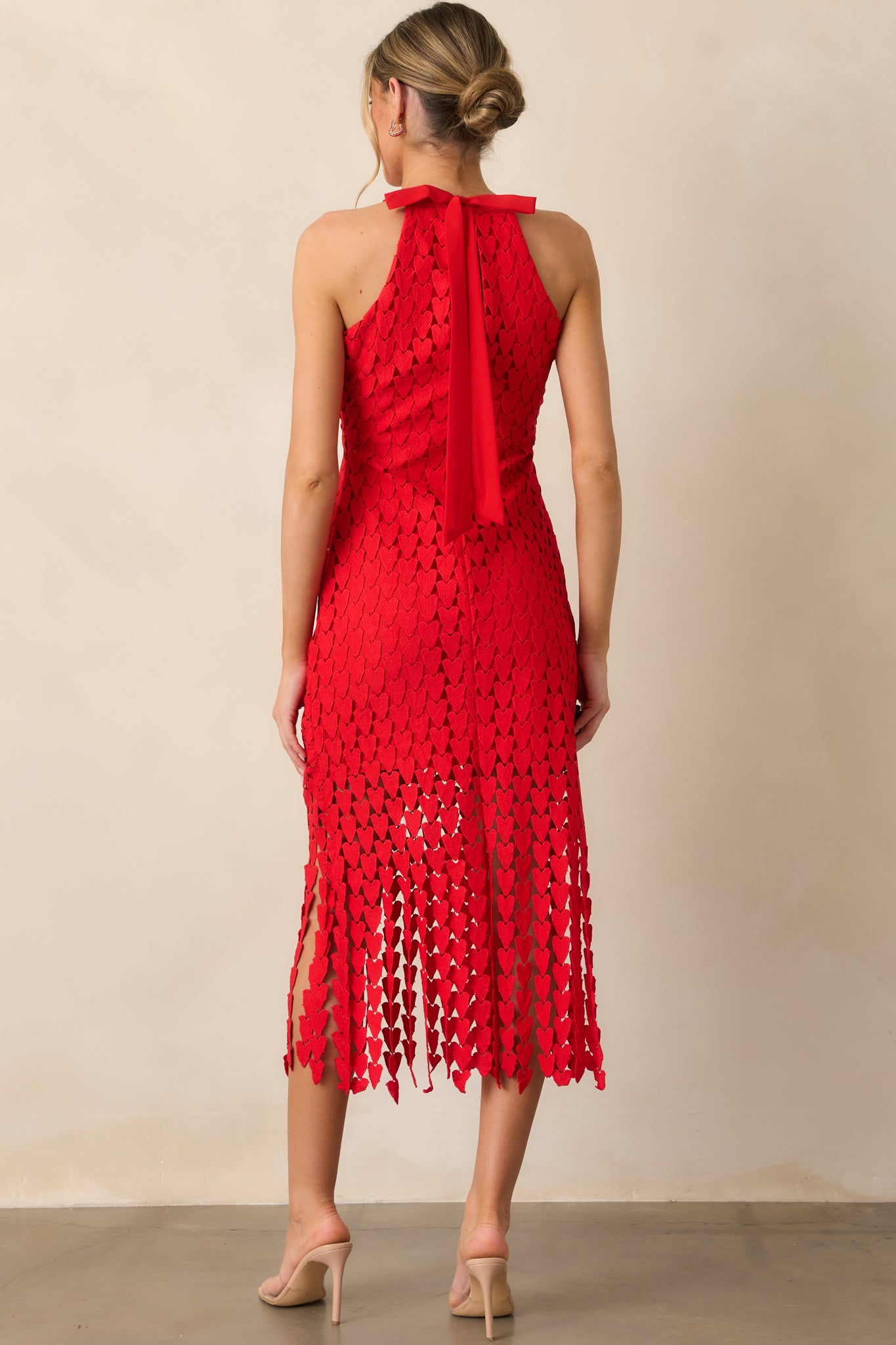 Heart On Display Red Heart Lace Midi Dress