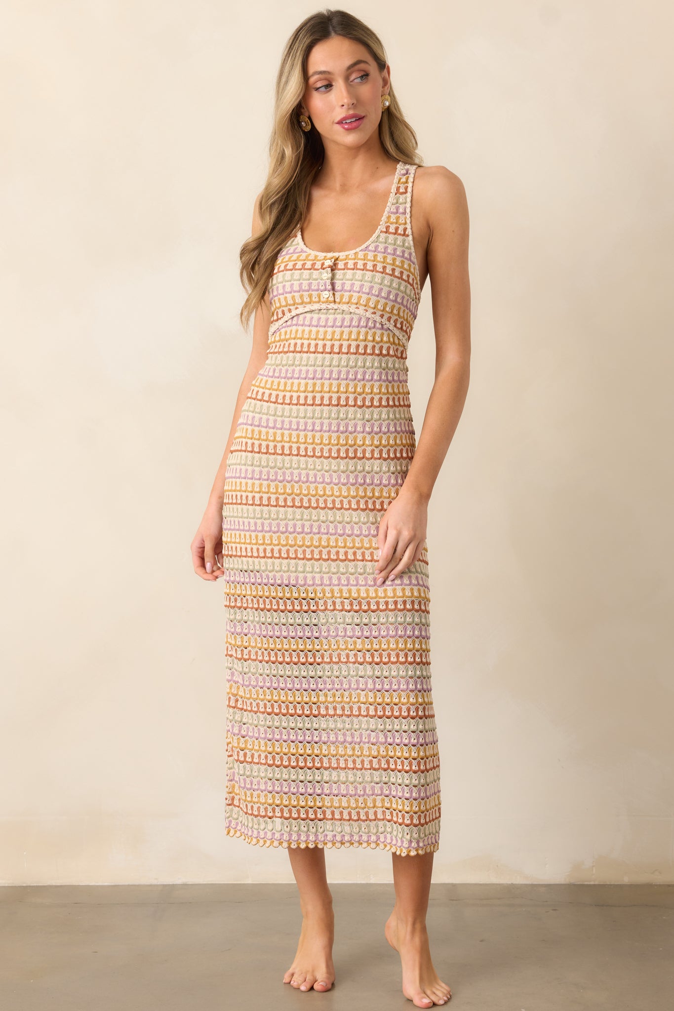 It's My Day Natural Multi Crochet Midi Dress