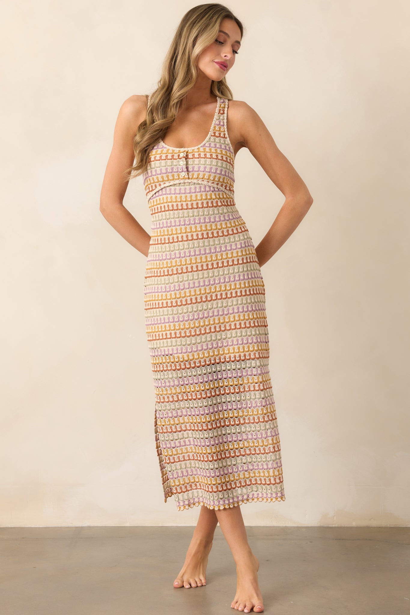 It's My Day Natural Multi Crochet Midi Dress