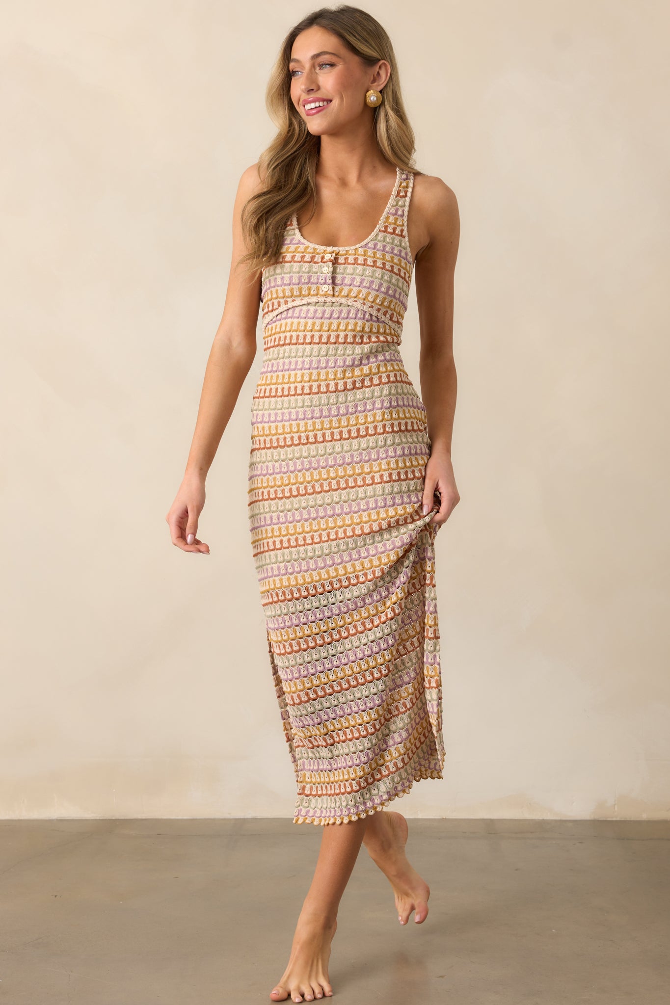 It's My Day Natural Multi Crochet Midi Dress