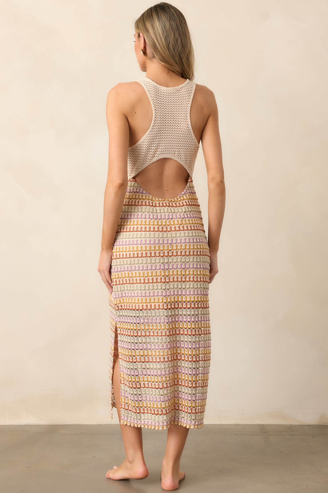 It's My Day Natural Multi Crochet Midi Dress