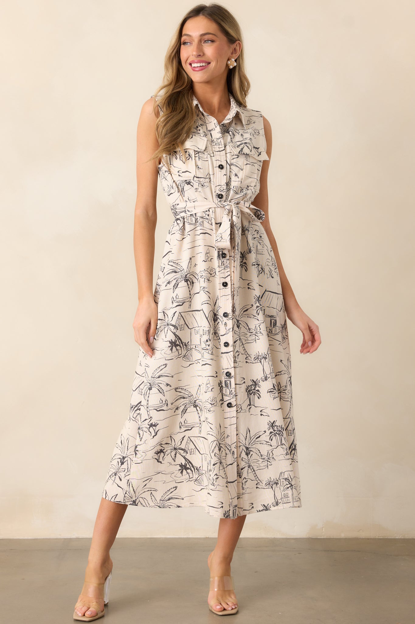 Island Heartbeat Ivory Button Front Midi Dress