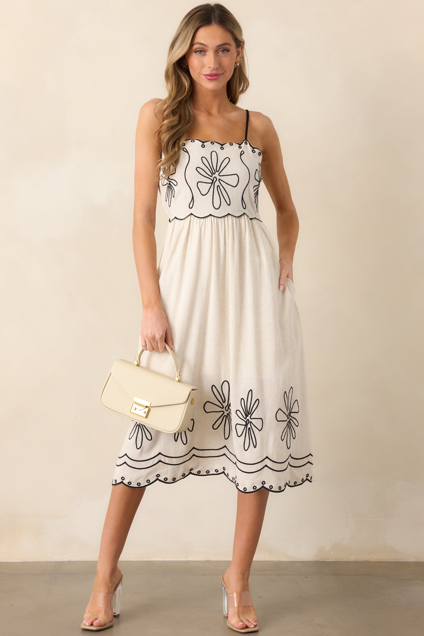 Afternoon Lunch Natural Linen Midi Dress