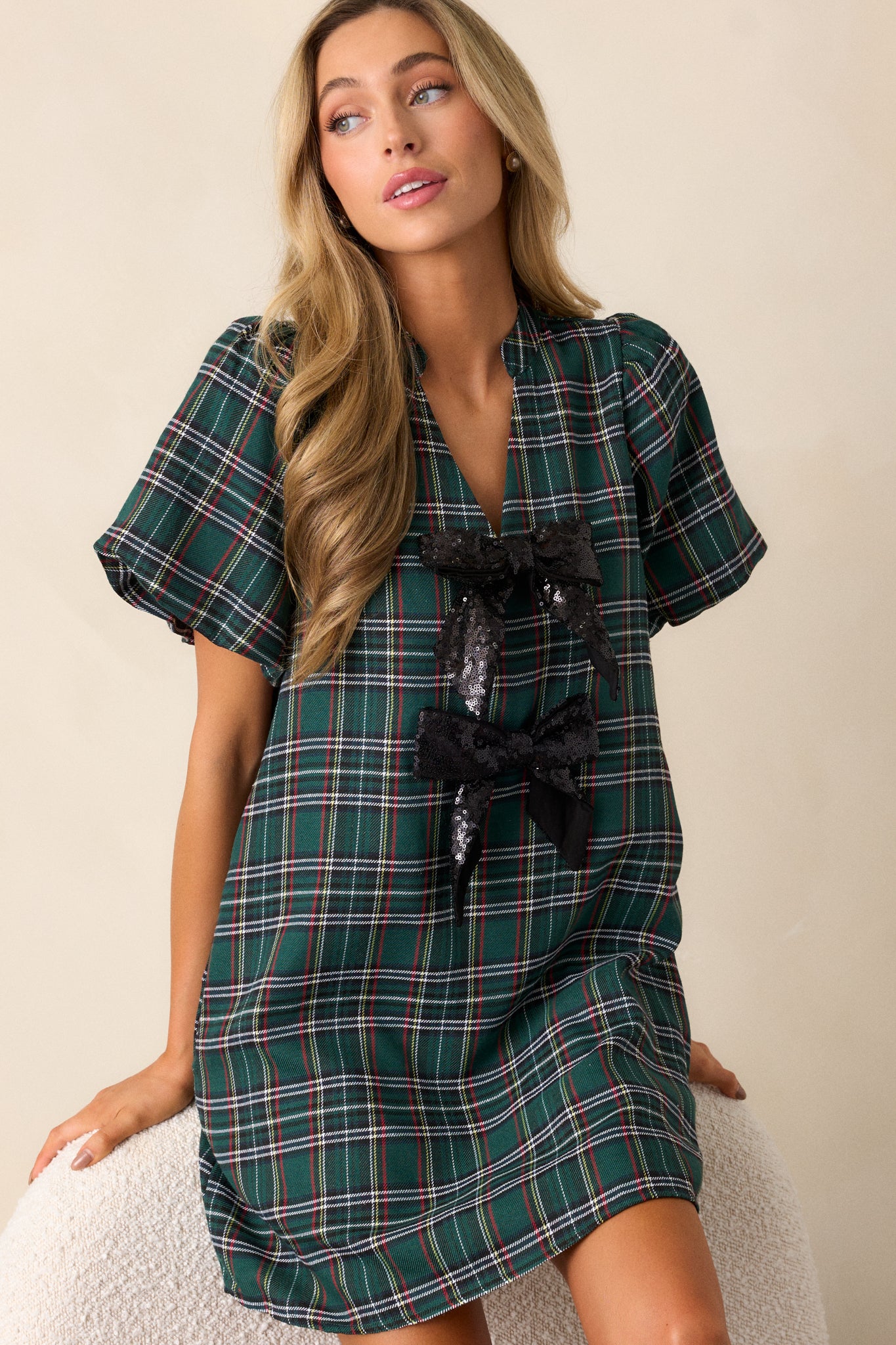 Whispers In The Wind Forest Green Plaid Mini Dress