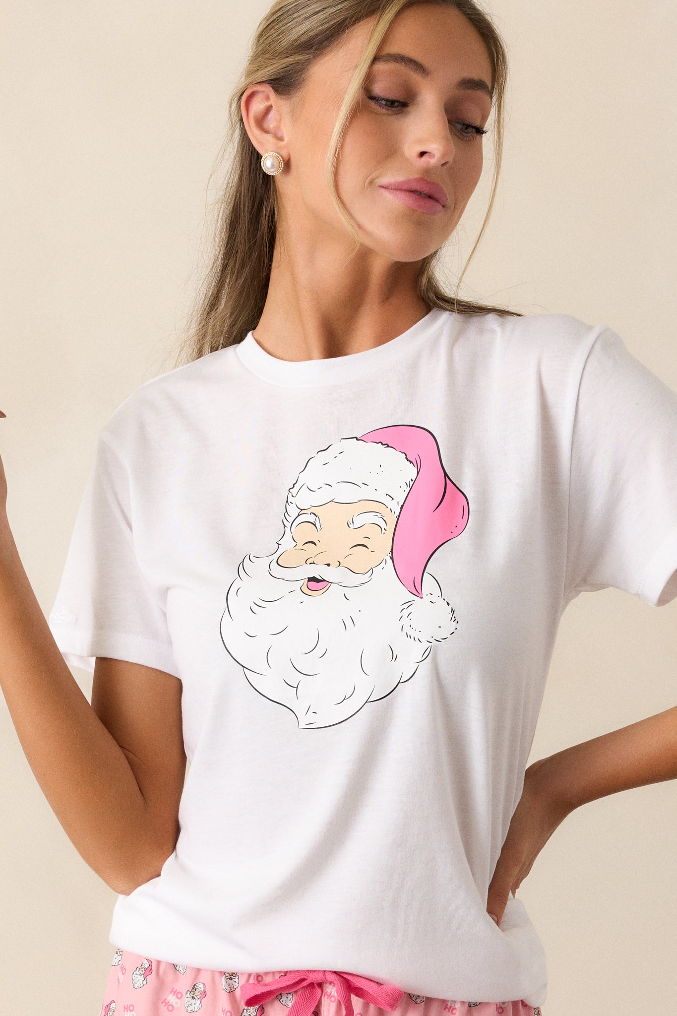 North Pole Nights White Santa Pajama Top