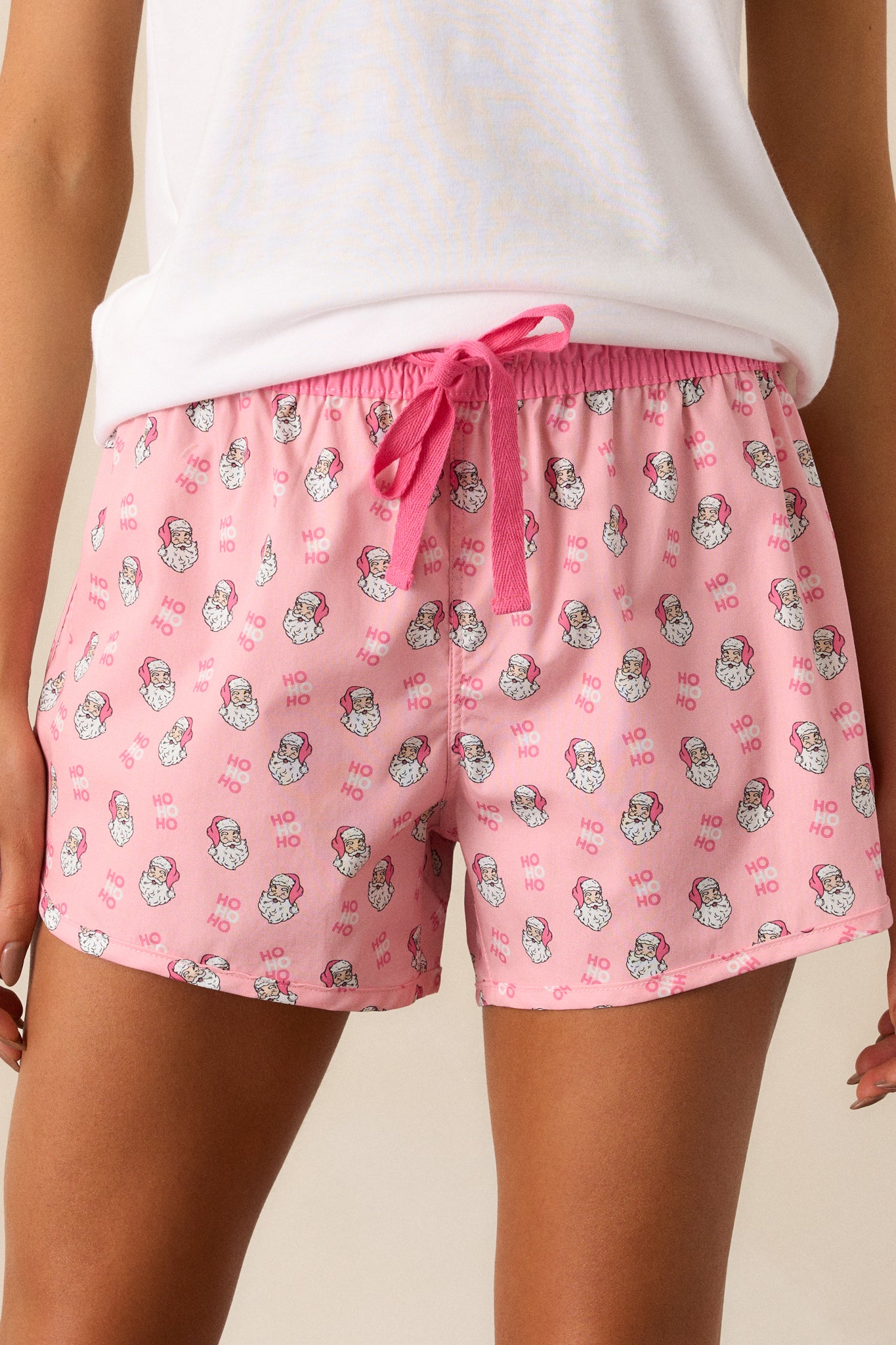 Glistening Dreams 100% Cotton Pink Santa Pajama Shorts