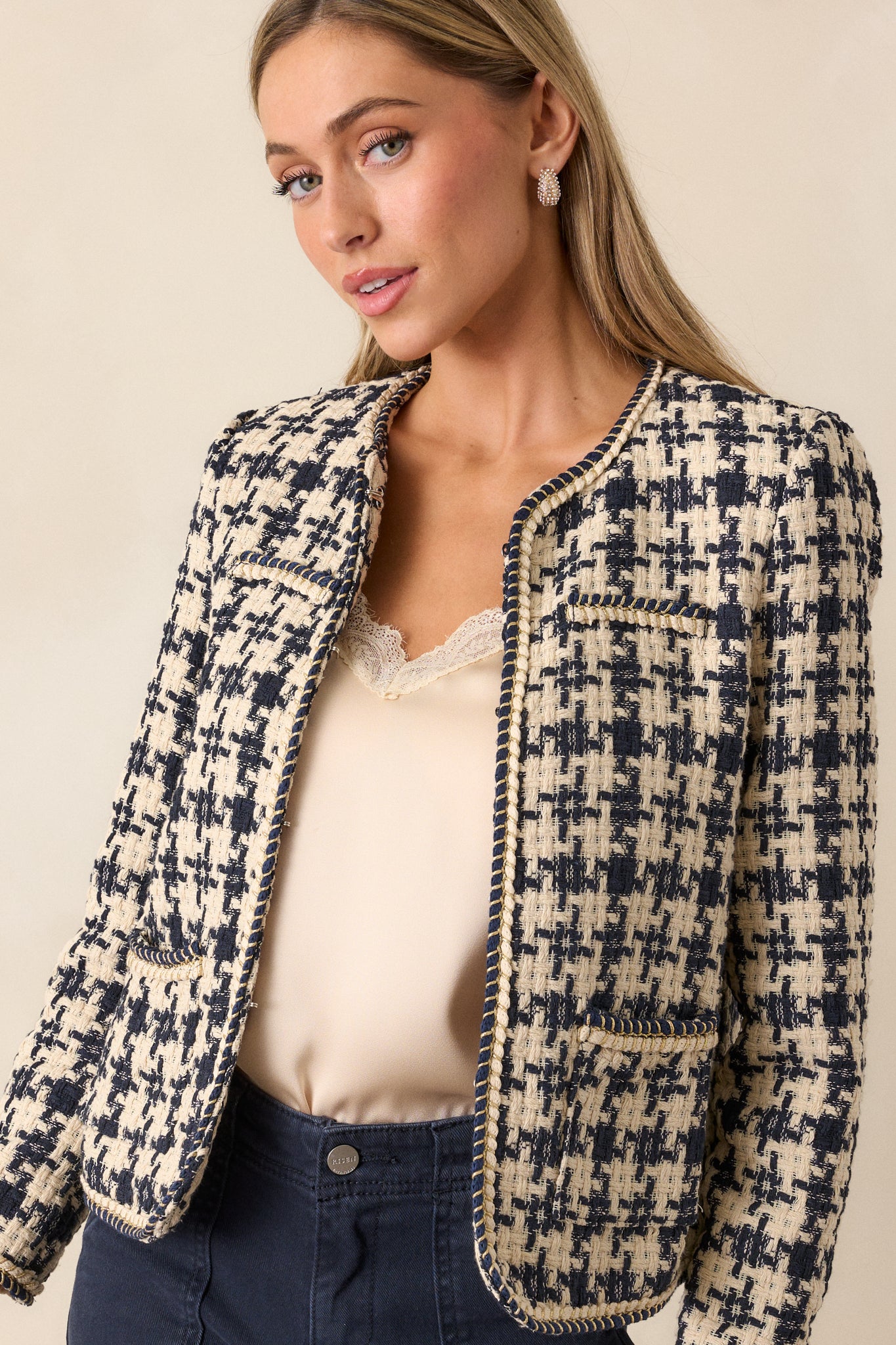 Starlit Pathways Navy Houndstooth Tweed Jacket