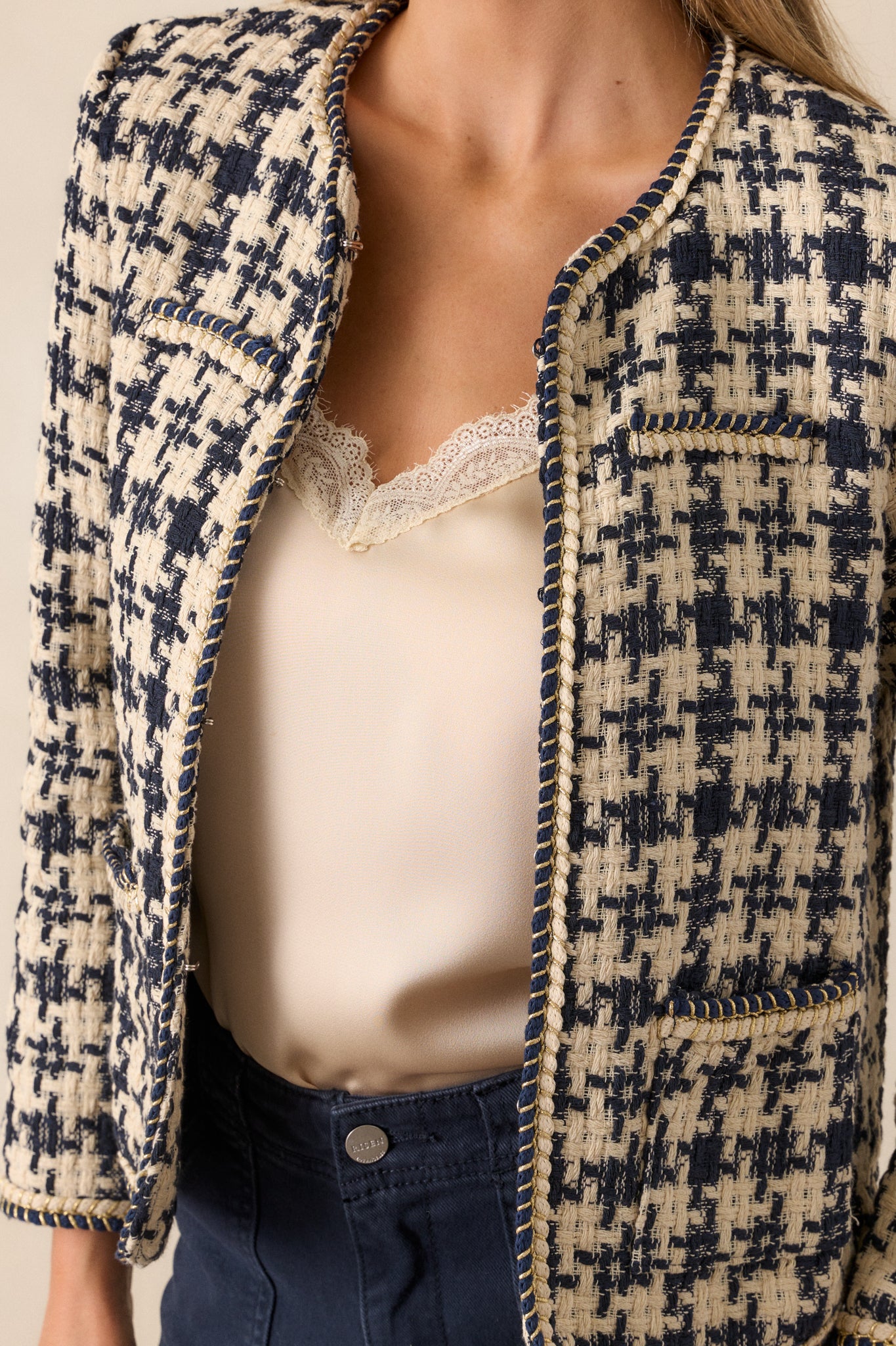 Starlit Pathways Navy Houndstooth Tweed Jacket