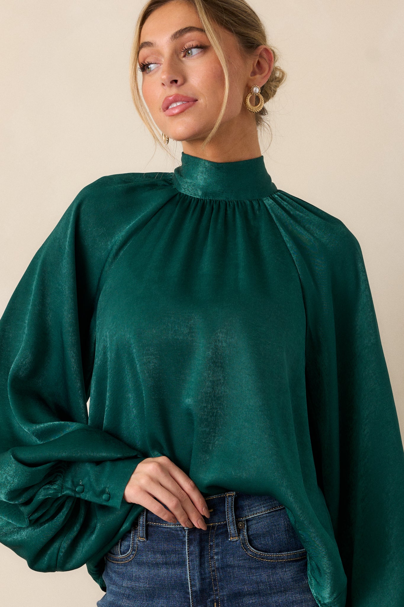 World Class Emerald Green Bow Tie Blouse