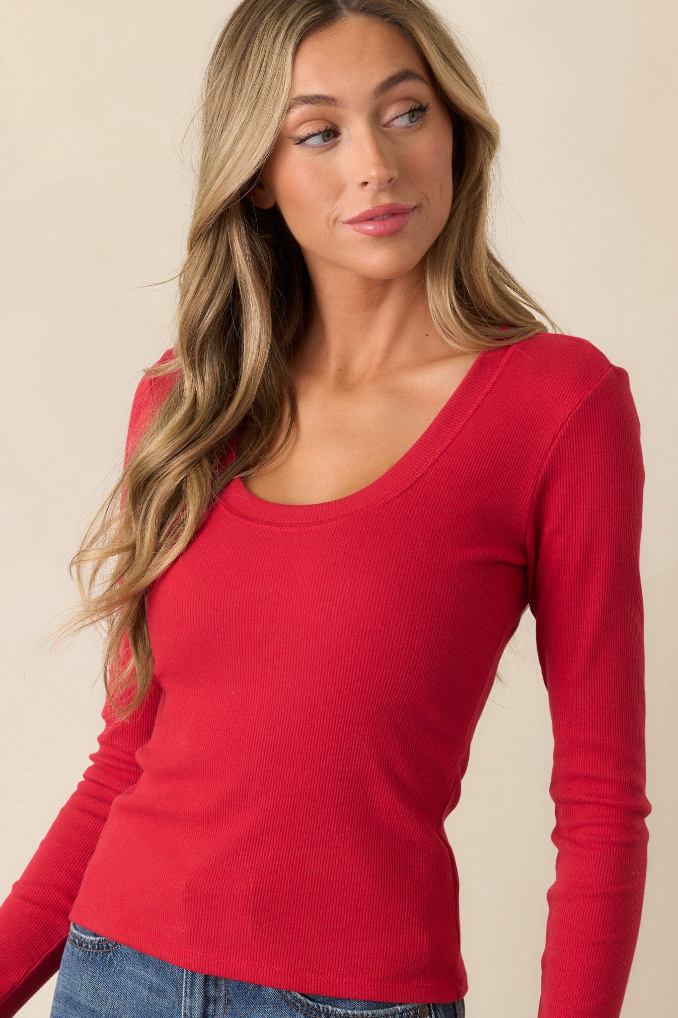 Z Supply Sirena Rib Red Long Sleeve Top