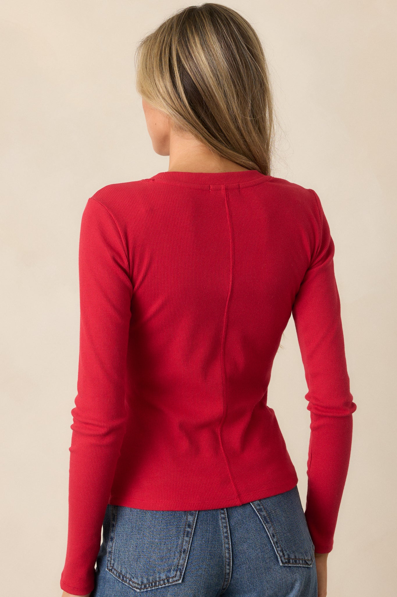 Z Supply Sirena Rib Red Long Sleeve Top