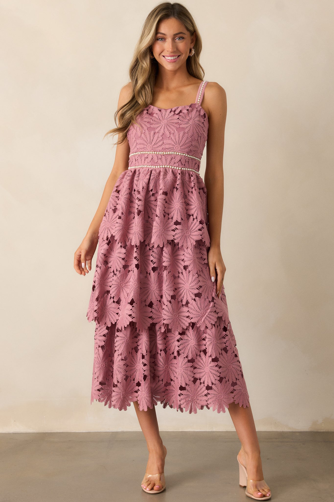 My Love Language Dusty Pink Floral Embroidered Midi Dress