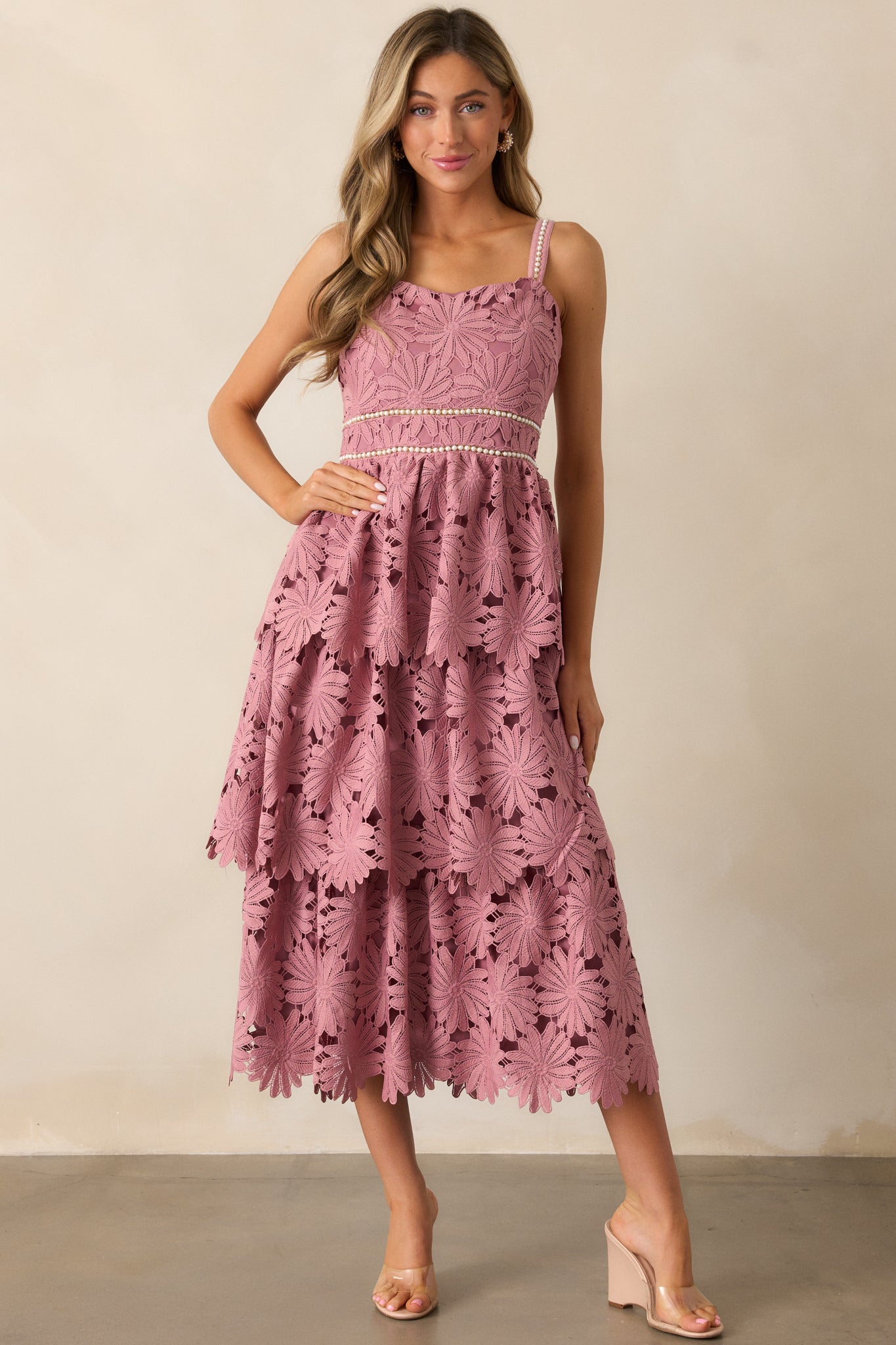 My Love Language Dusty Pink Floral Embroidered Midi Dress