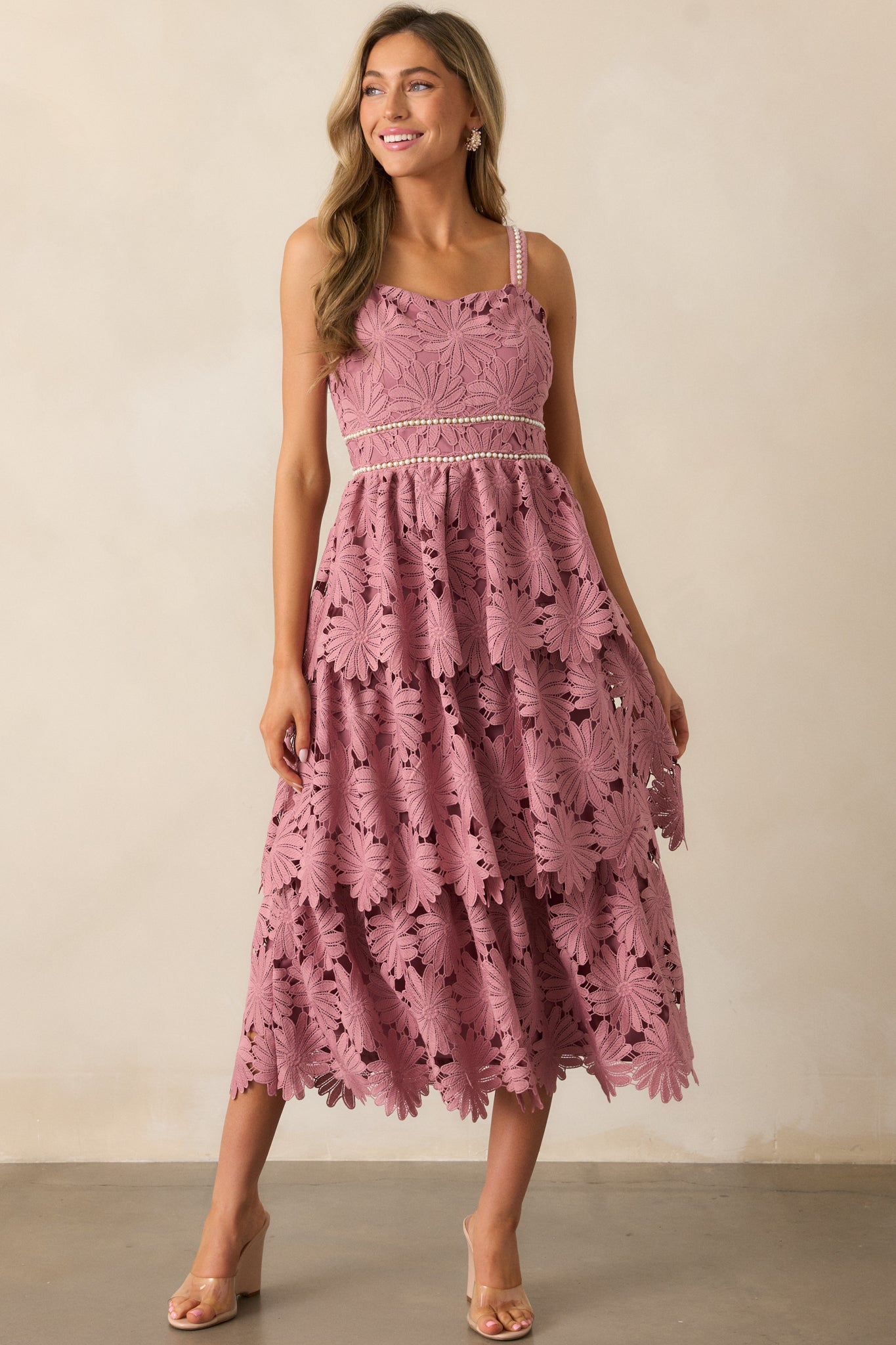 My Love Language Dusty Pink Floral Embroidered Midi Dress