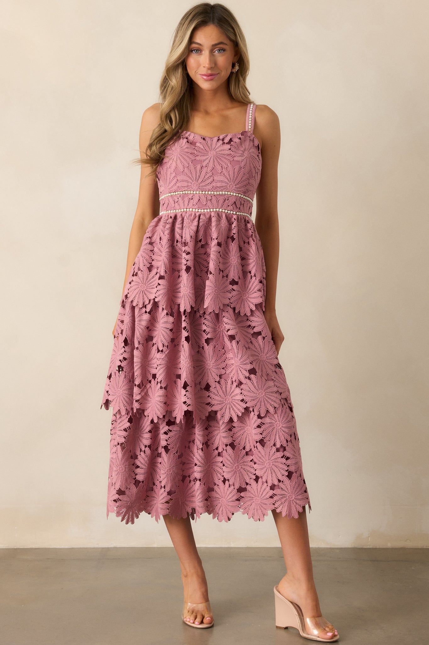 My Love Language Dusty Pink Floral Embroidered Midi Dress