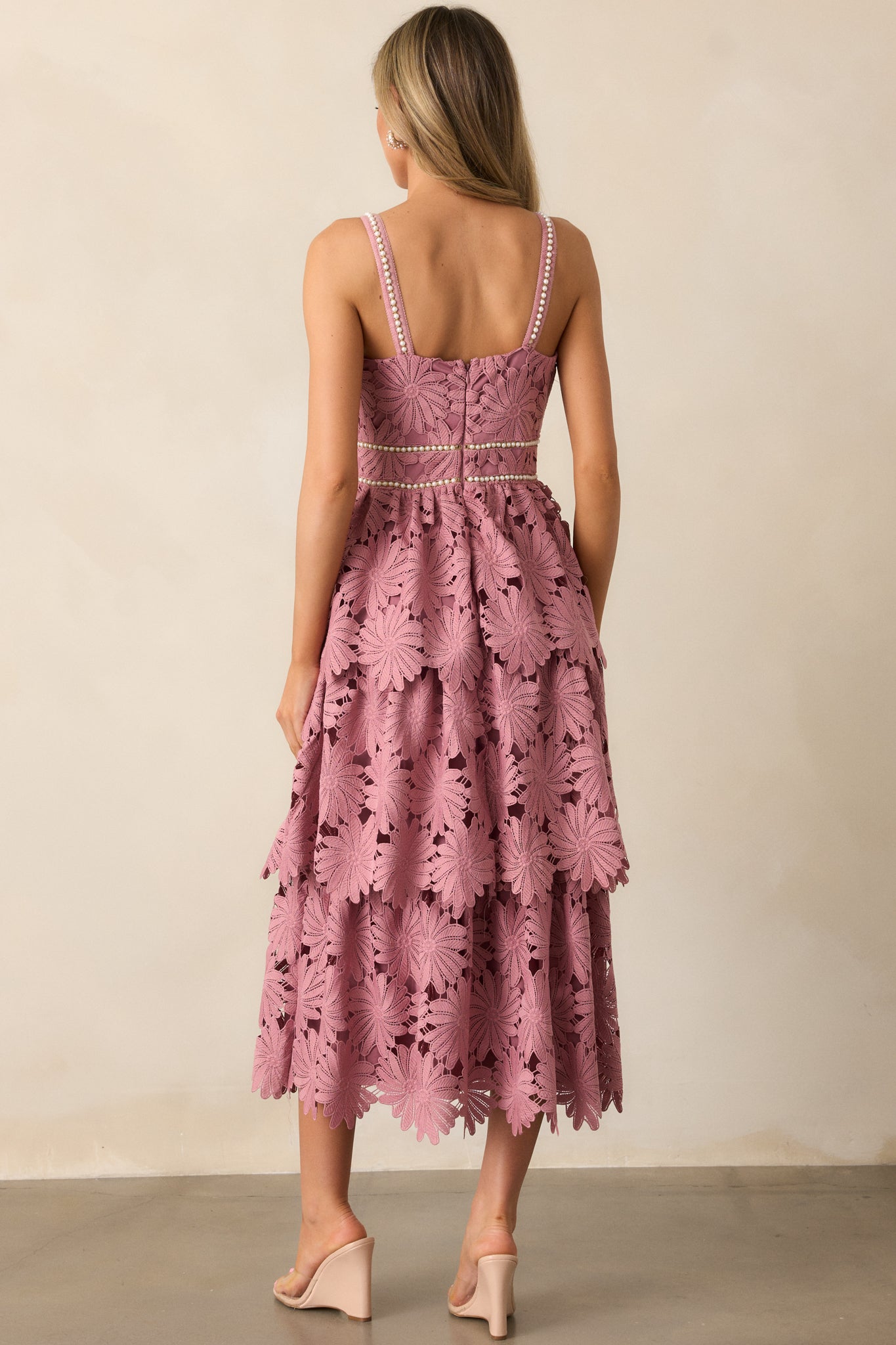 My Love Language Dusty Pink Floral Embroidered Midi Dress