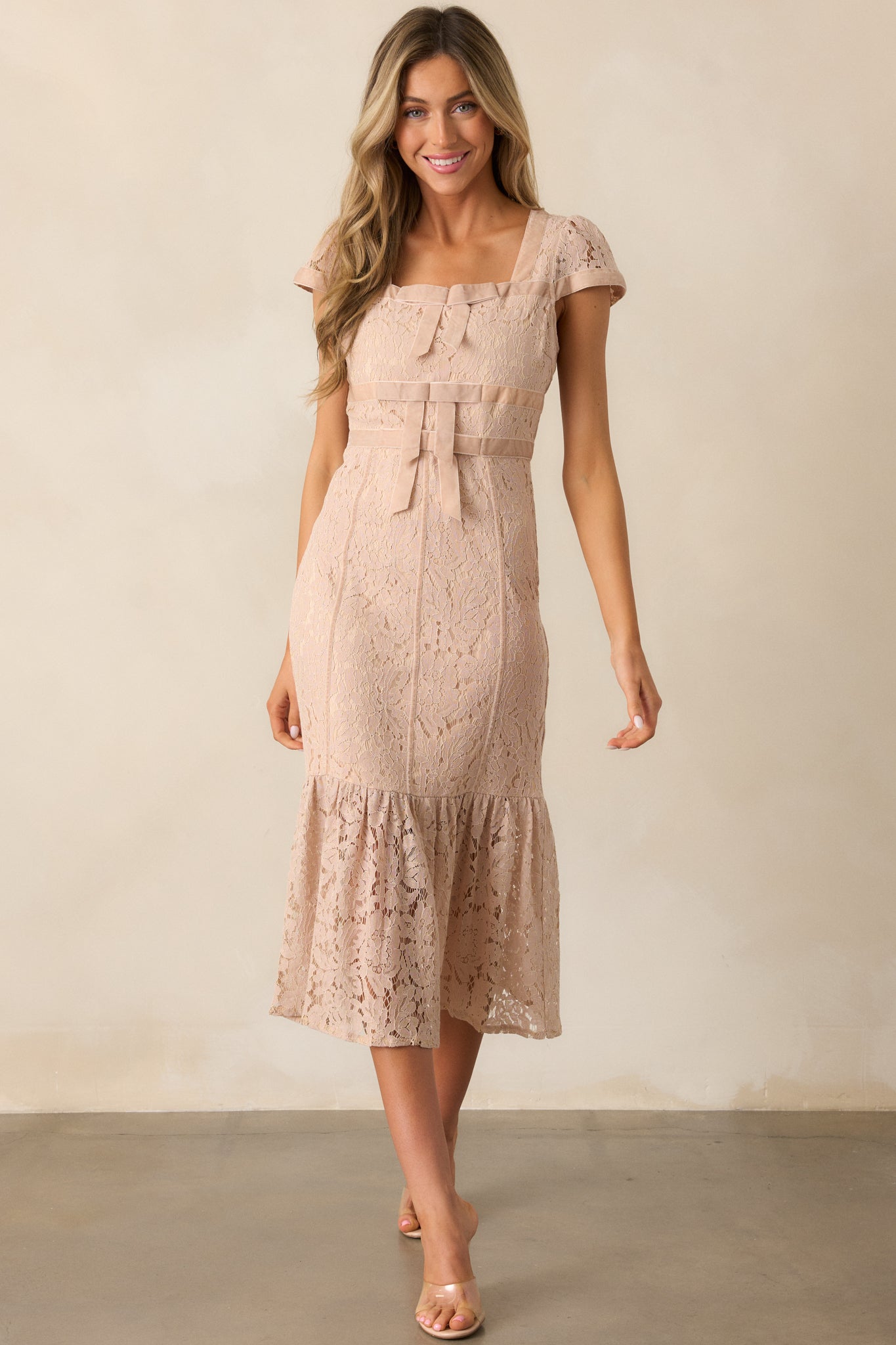 Cobblestone Chronicles Blush Lace Midi Dress