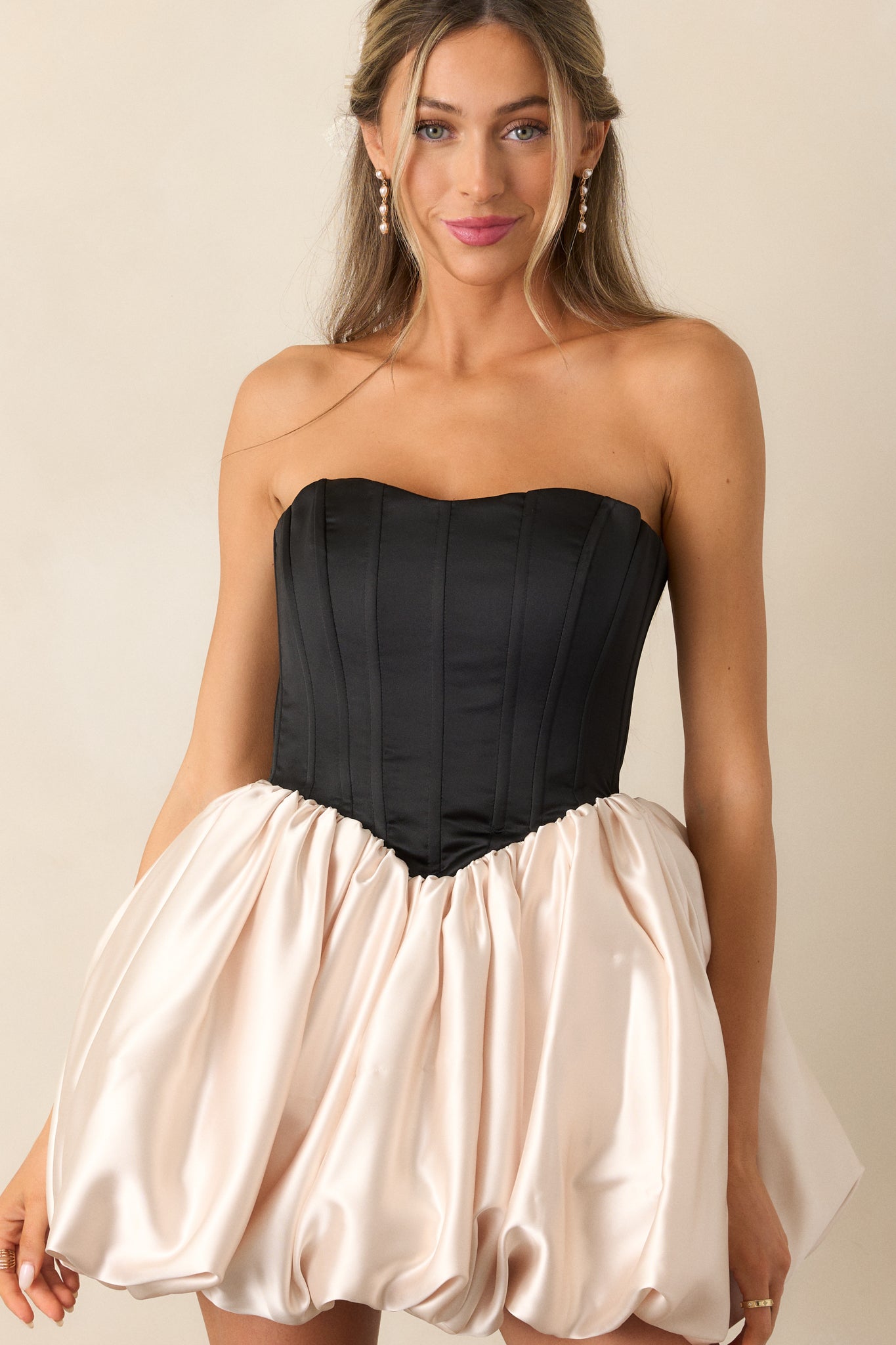 Love Letters Black & Ivory Corset Bubble Mini Dress