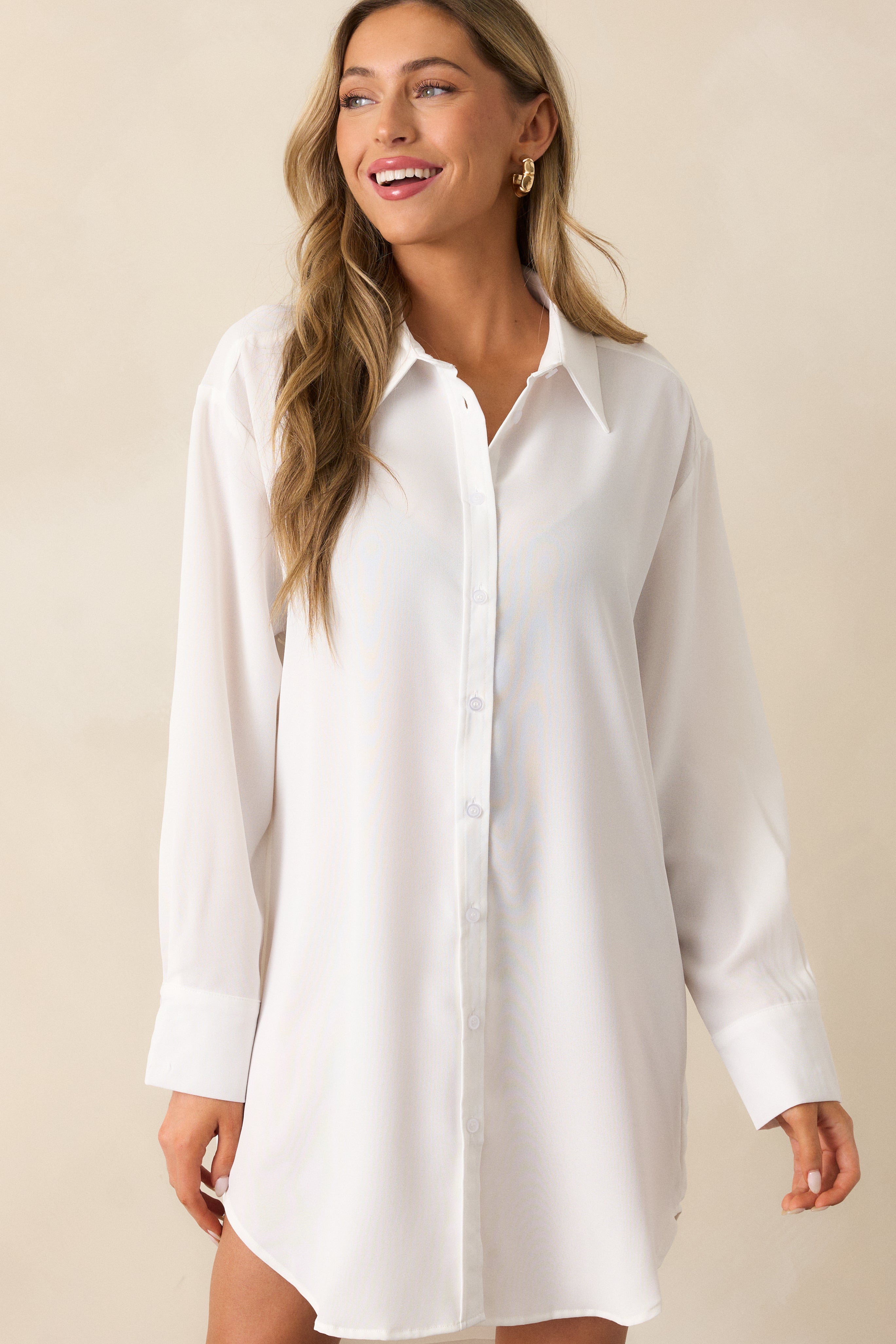 My Everything White Button Front Shirt Dress