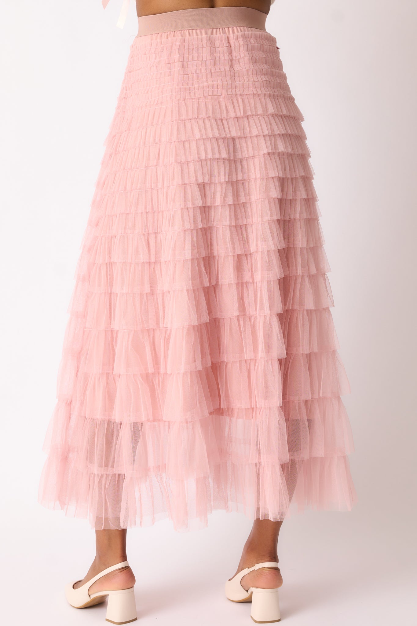 Garden Gathering Dusty Pink Tiered Ruffle Tulle Maxi Skirt