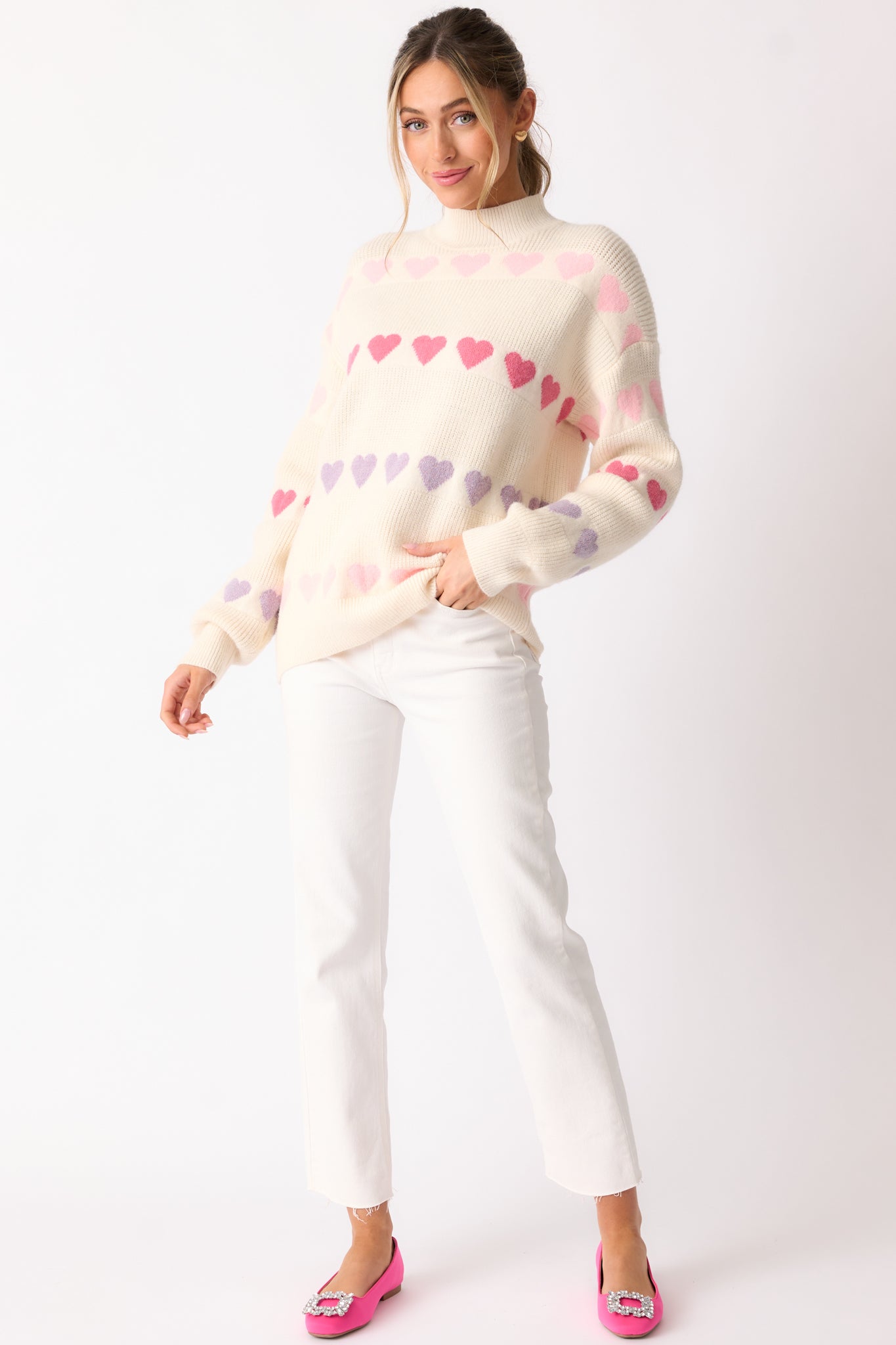 Hearts In Your Eyes Ivory Mock Neck Sweater